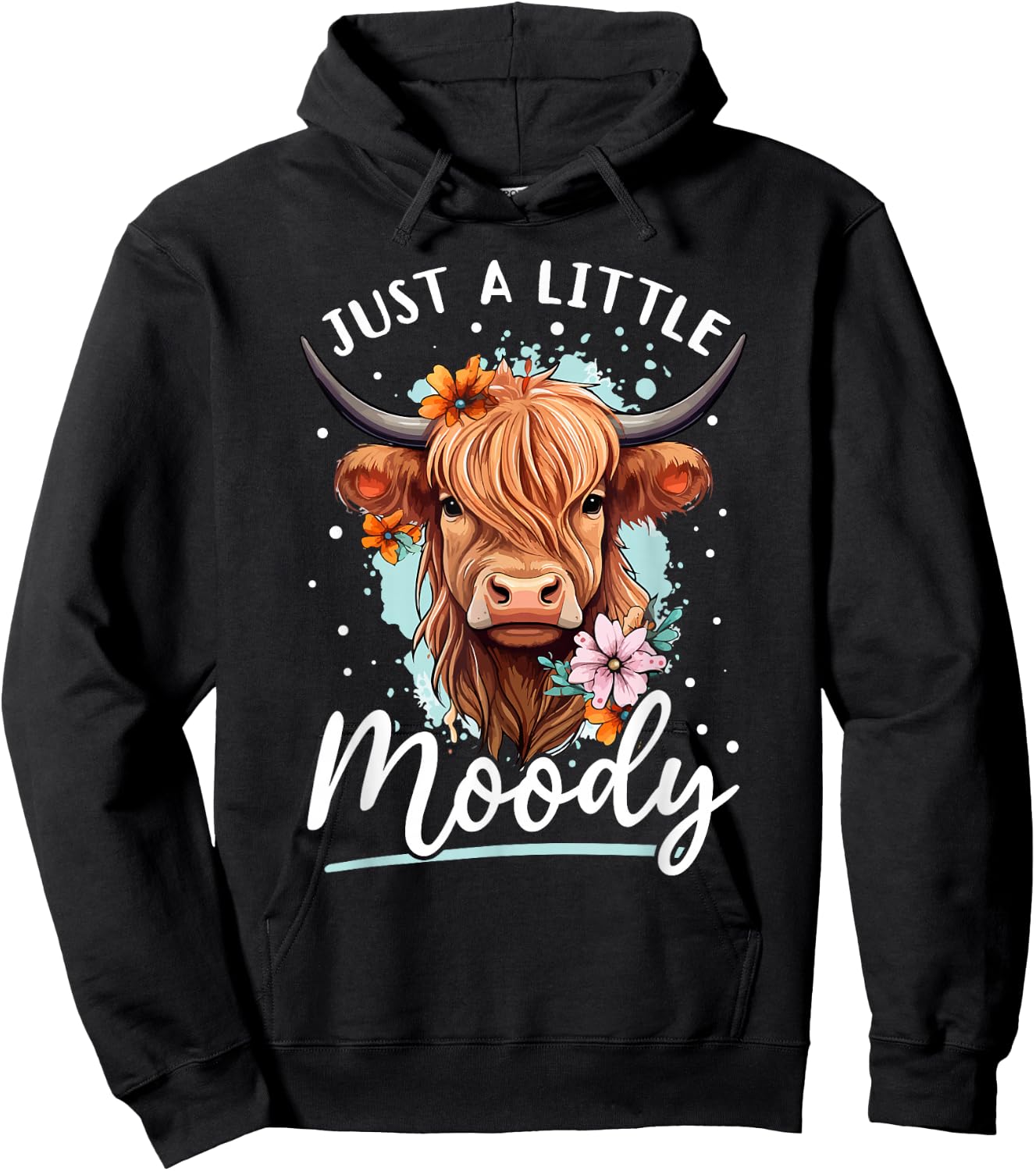 Scottish Highland Cow - Just a Little Moody Hoodie - Hoodie | Black