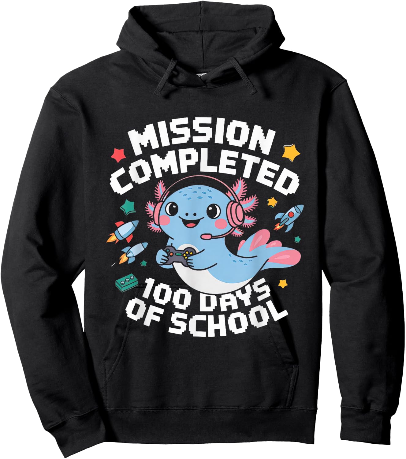 100 Days Of School Boys 100th Day Of School Gamer Axolotl Hoodie - Hoodie | Black