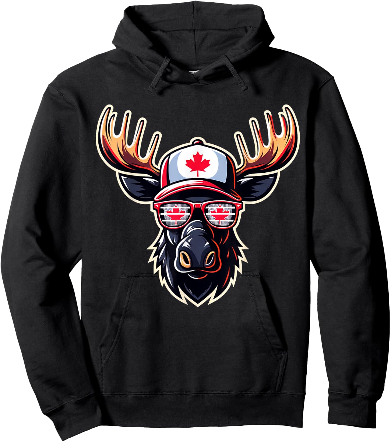 Funny Canada Flag Moose Sunglasses Canadian Flag Maple Leaf Hoodie - Hoodie | Black
