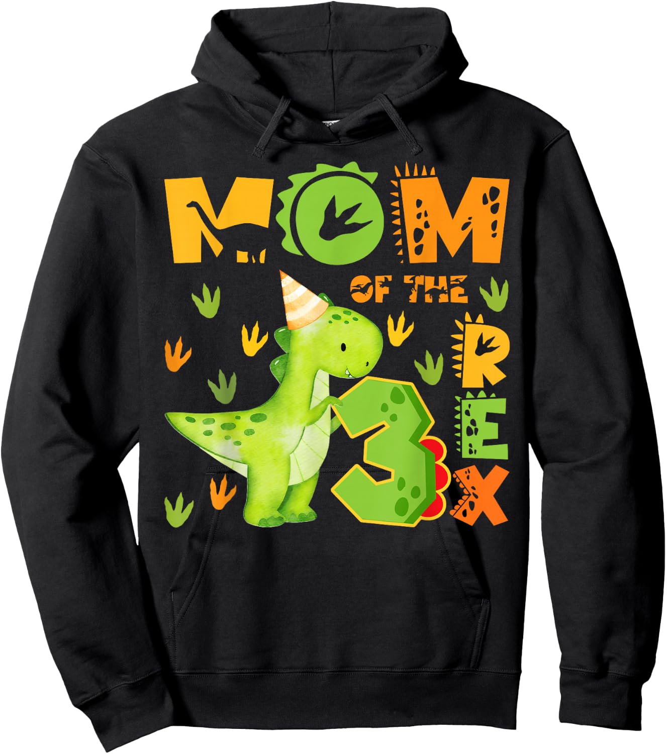 Mom of The Three Rex 3rd Birthday Boy Dinosaur T-Rex Hoodie - Hoodie | Black