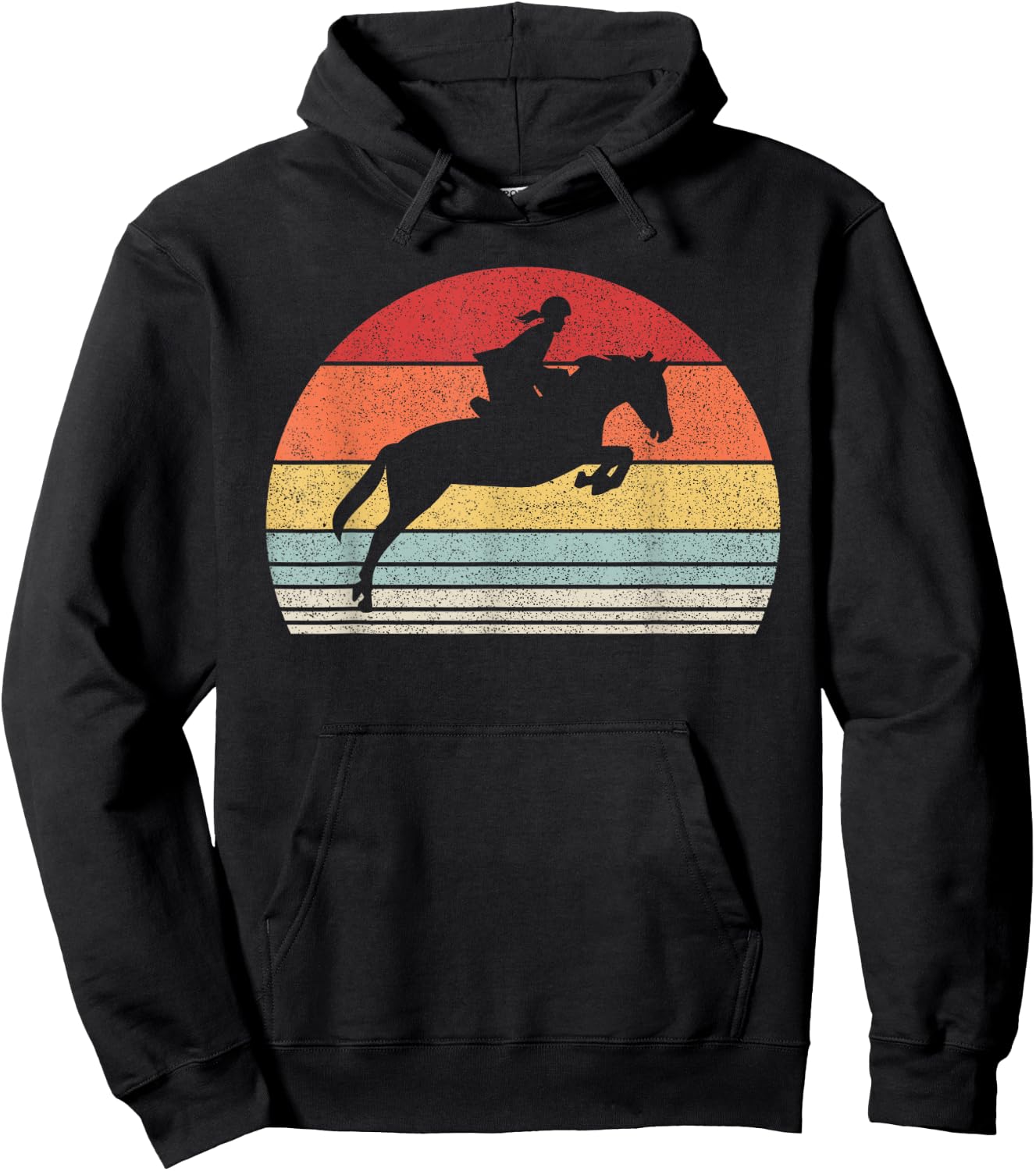 Vintage Retro English Riding Hunter Jumper Girl Riding Horse Hoodie - Hoodie | Black