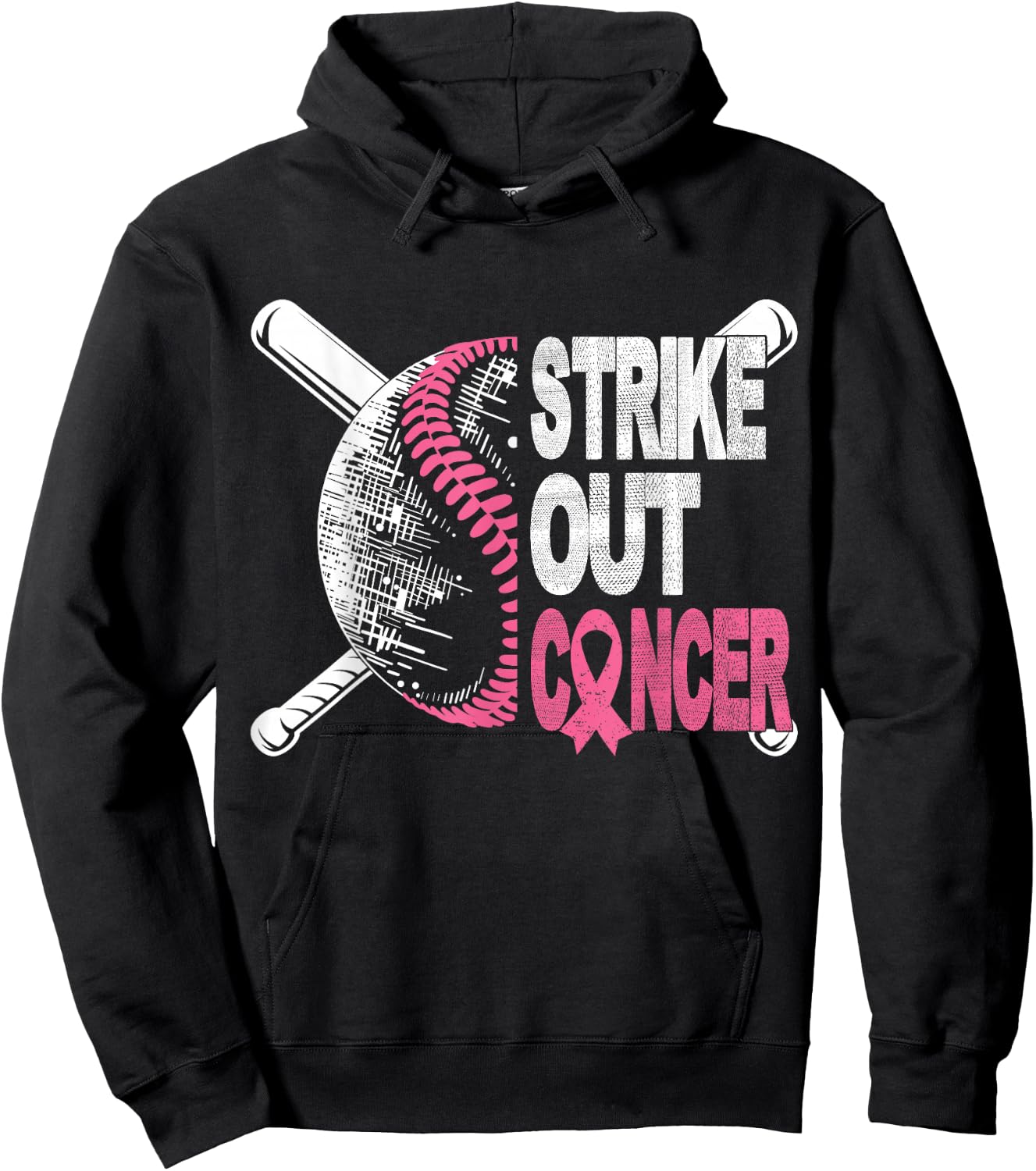 Strike Out Cancer Breast Cancer Awareness Baseball Warrior Hoodie - Hoodie | Black