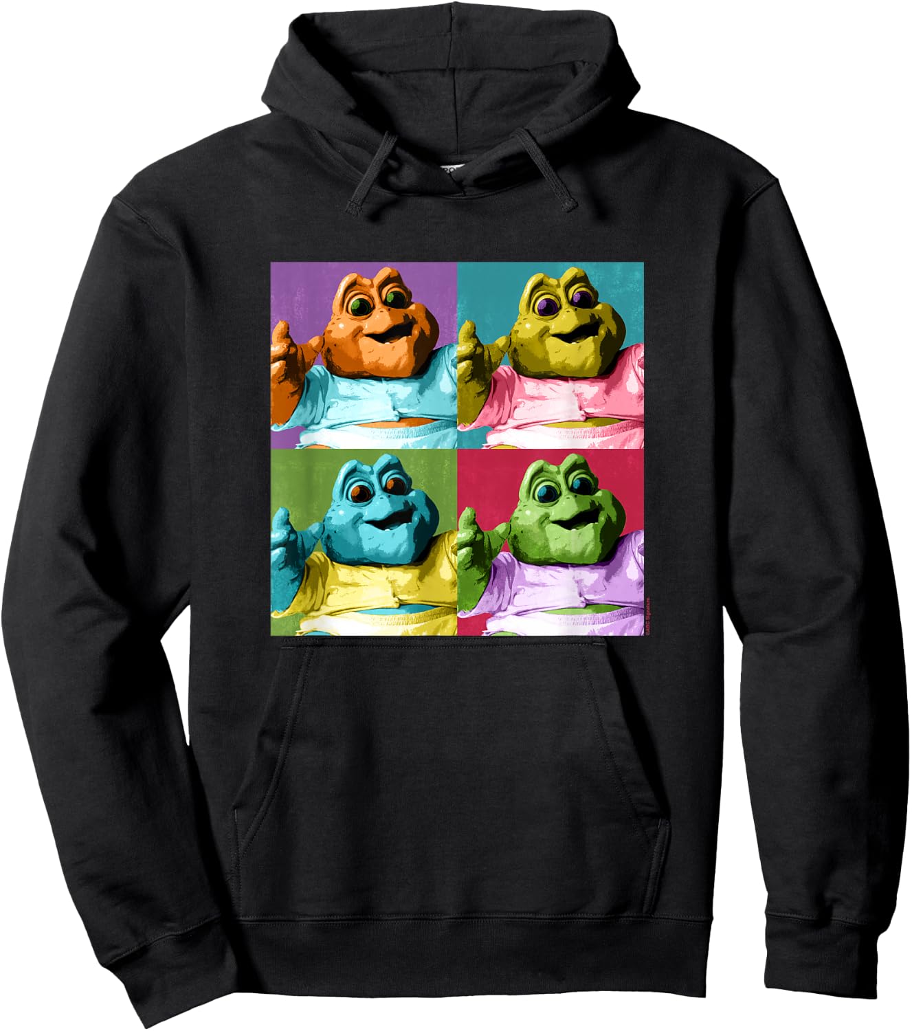 Dinosaurs Baby Sinclair Colourful Vintage Big Chest Panels , black Hoodie - Hoodie | Black