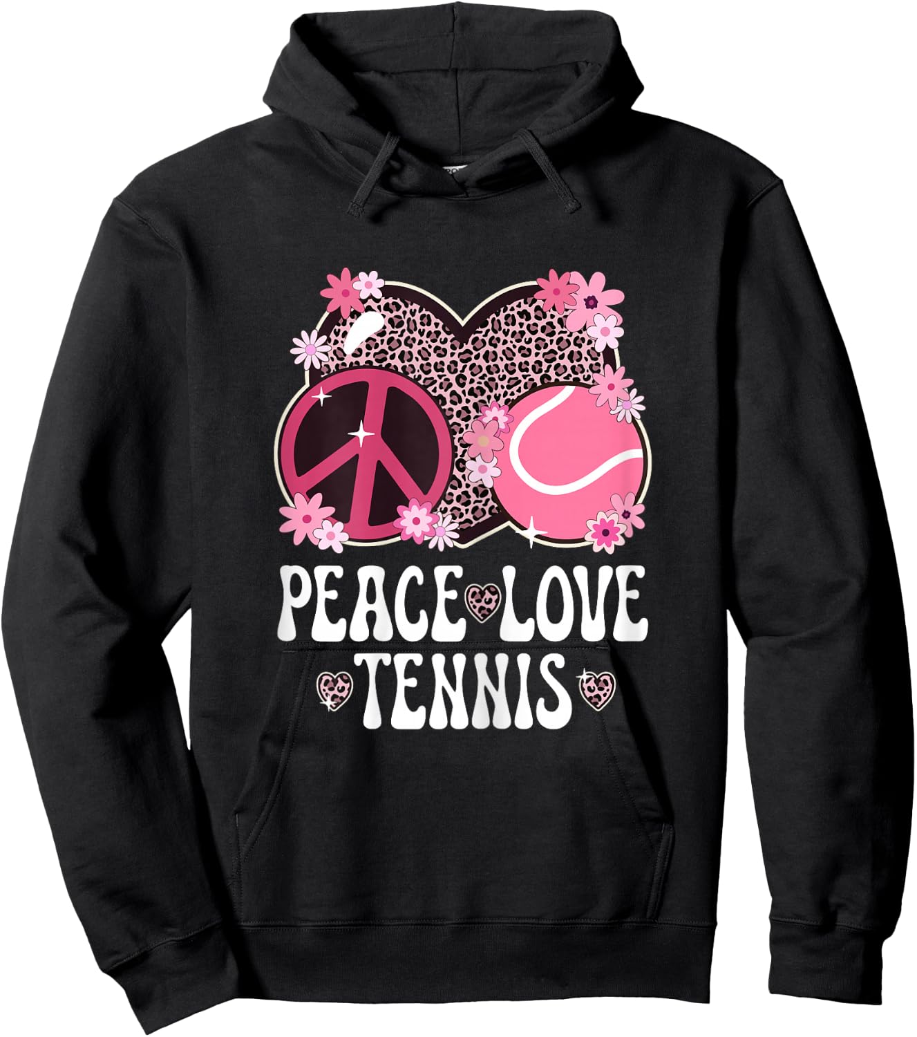 Peace Love Tennis Lover Leopard Print Women Girl Cute Tennis Hoodie - Hoodie | Black