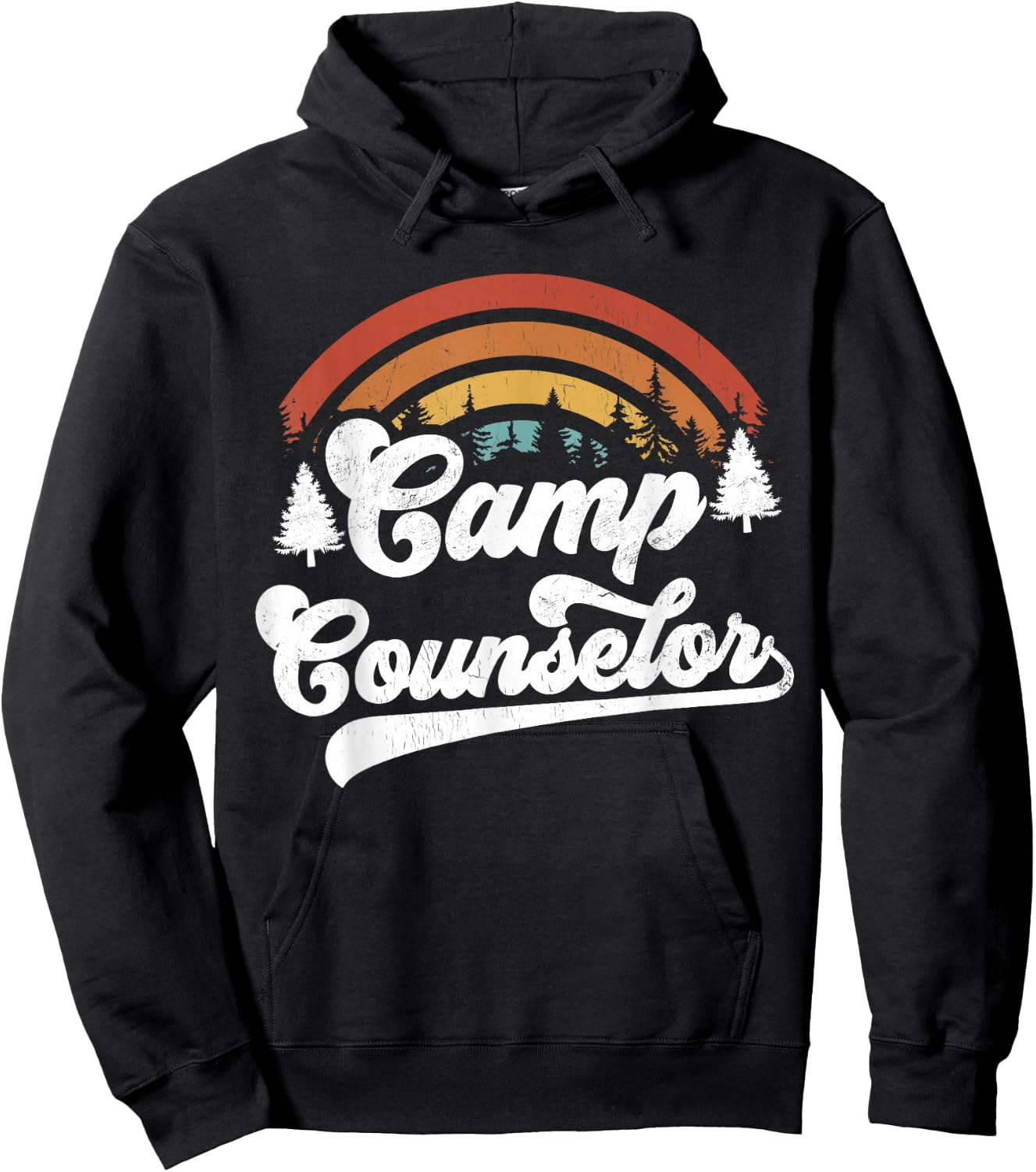 Summer Camp Counselor Staff Groovy Rainbow Camp Counselor Hoodie - Hoodie | Black