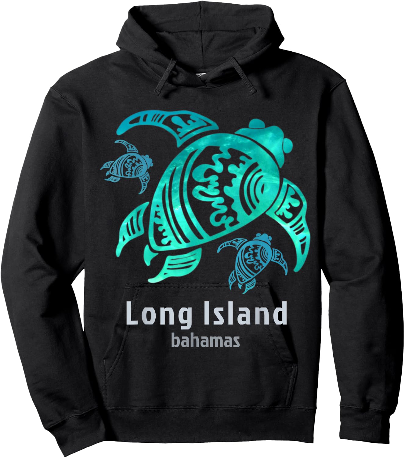 Long Island Bahamas Sea Blue Tribal Turtle Hoodie - Hoodie | Black