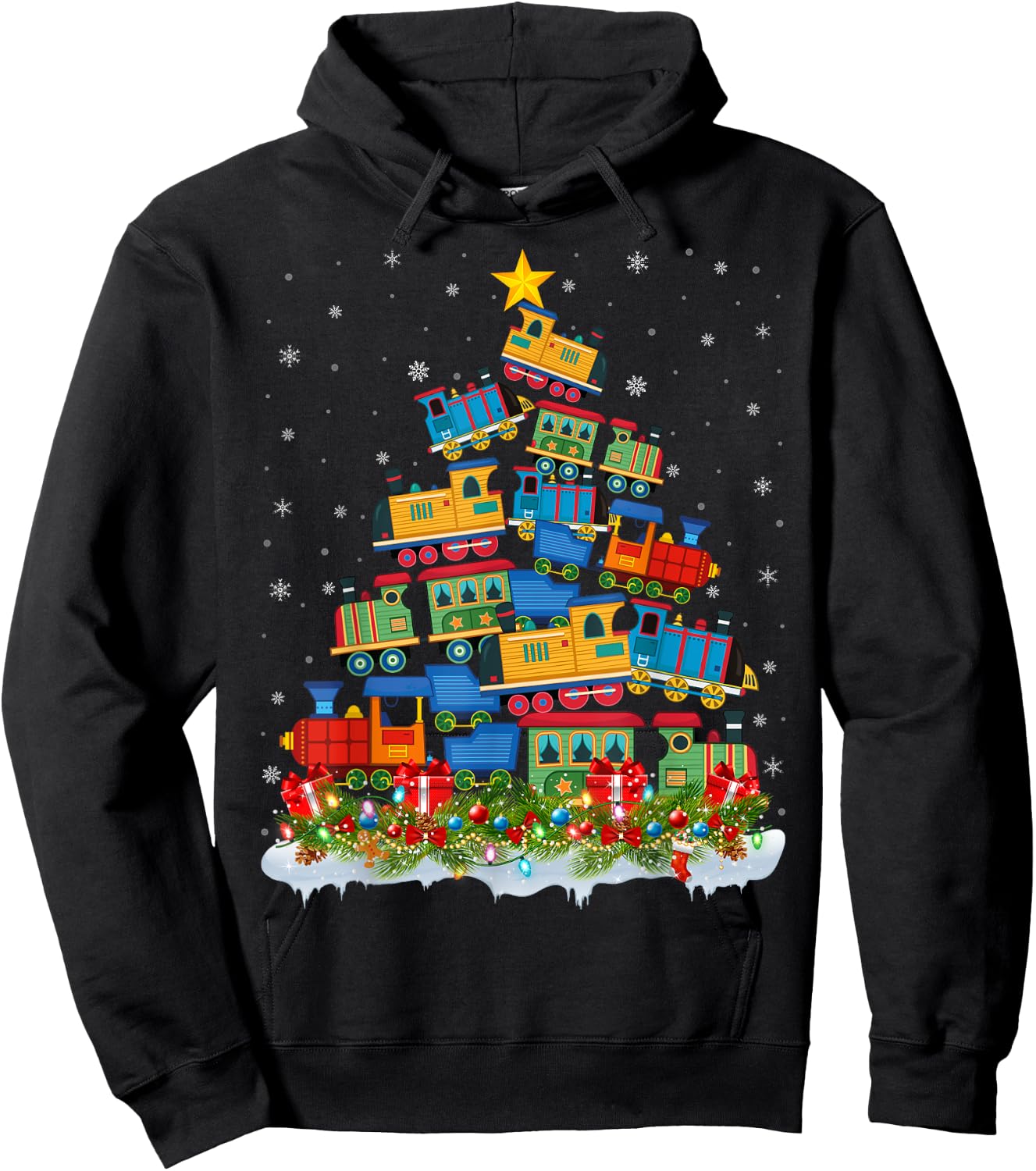 Train Lover Xmas Tree Santa Christmas Train Hoodie - Hoodie | Black