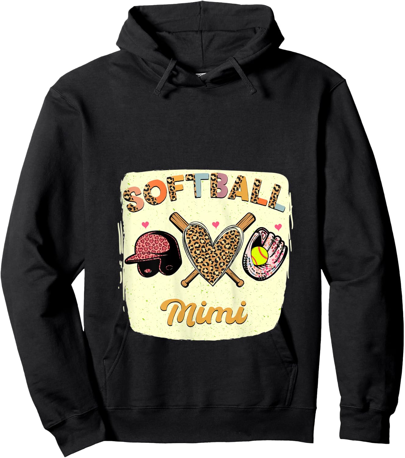 Bleached Softball Mimi Leopard Heart Grandma Mothers Day Hoodie - Hoodie | Black