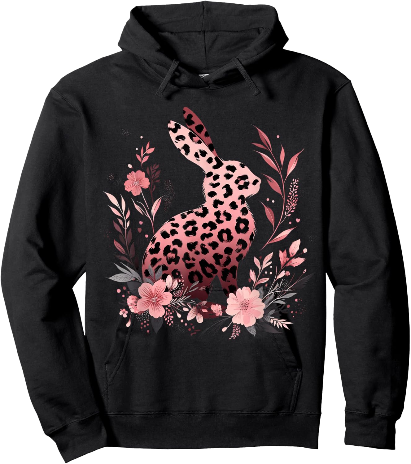 Leopard Rabbit Easter Day Floral Bunny Women Girls Kids Hoodie - Hoodie | Black