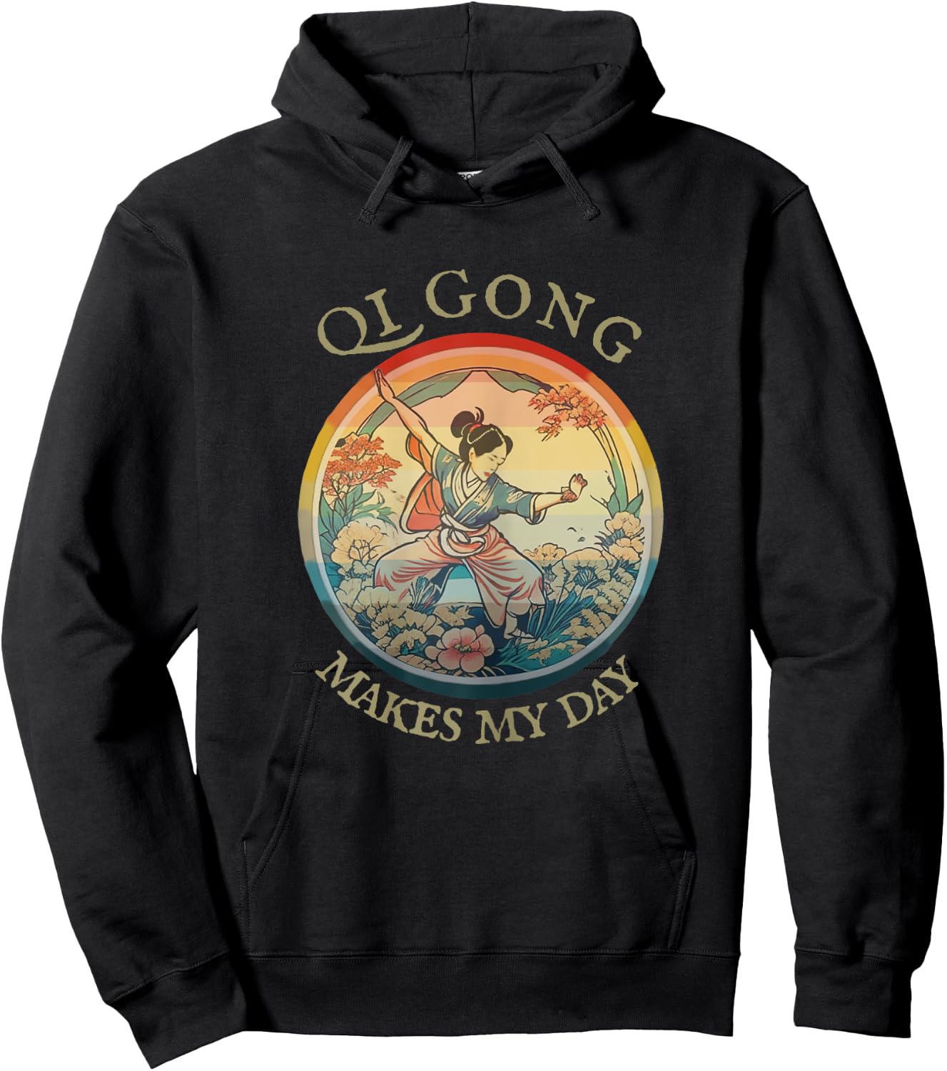 Women Qi Gong, Vintage historic Retro drawing, Harmony Flow Hoodie - Hoodie | Black