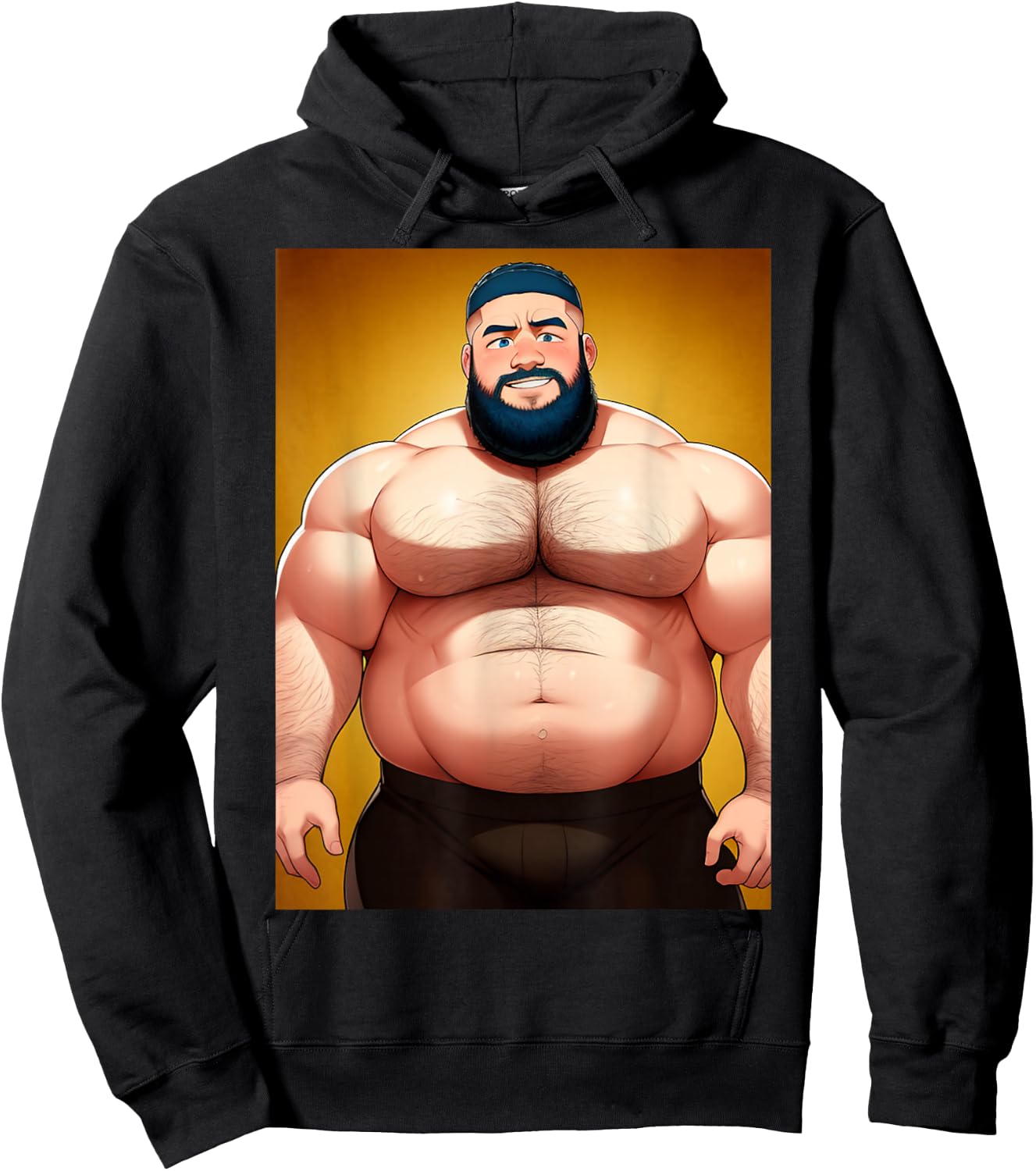Handsome Shirtless Daddy Bear Anime Manga Bara Style Gay Hoodie - Hoodie | Black