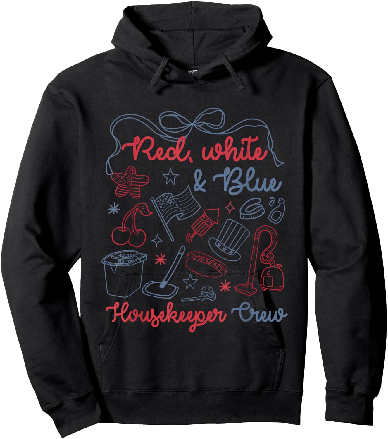 Red White Blue Housekeeper Crew Bow Funny 4th of July Hoodie - Hoodie | Black