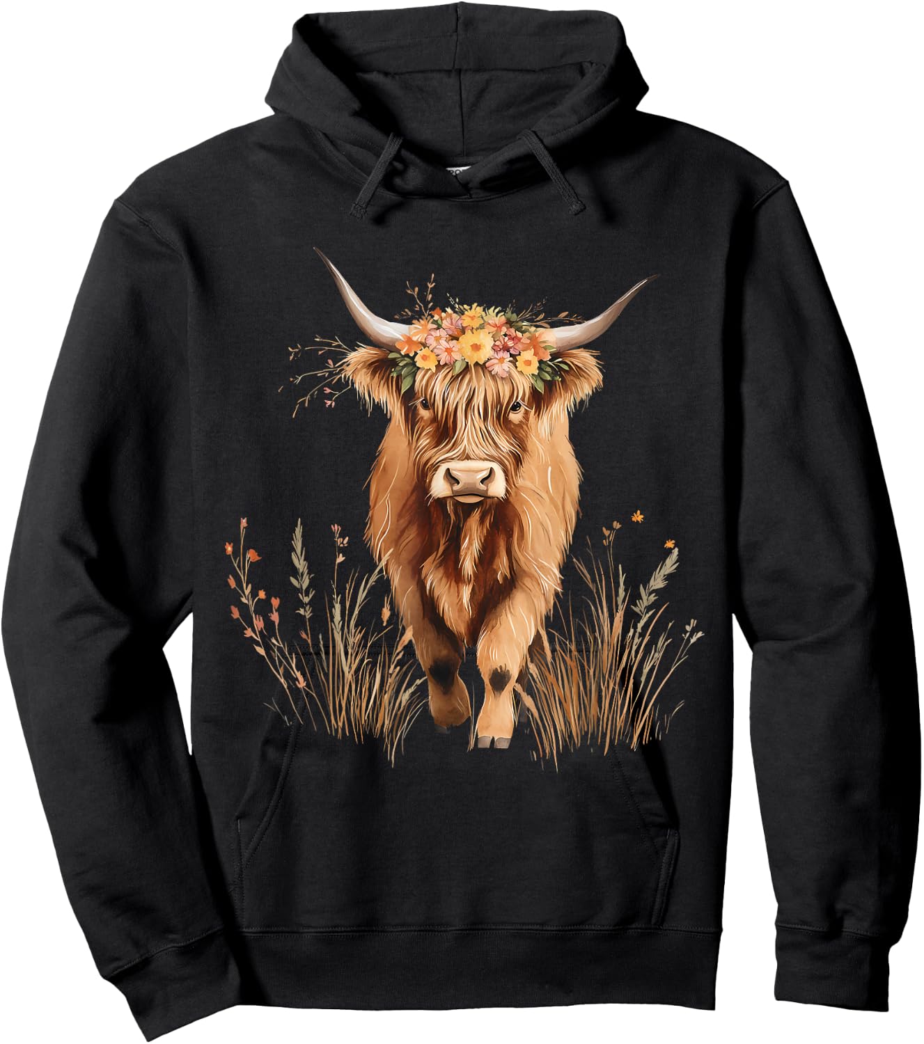 Scottish Highland Cow Messy Bun Scottish Highlander Cow Hoodie - Hoodie | Black