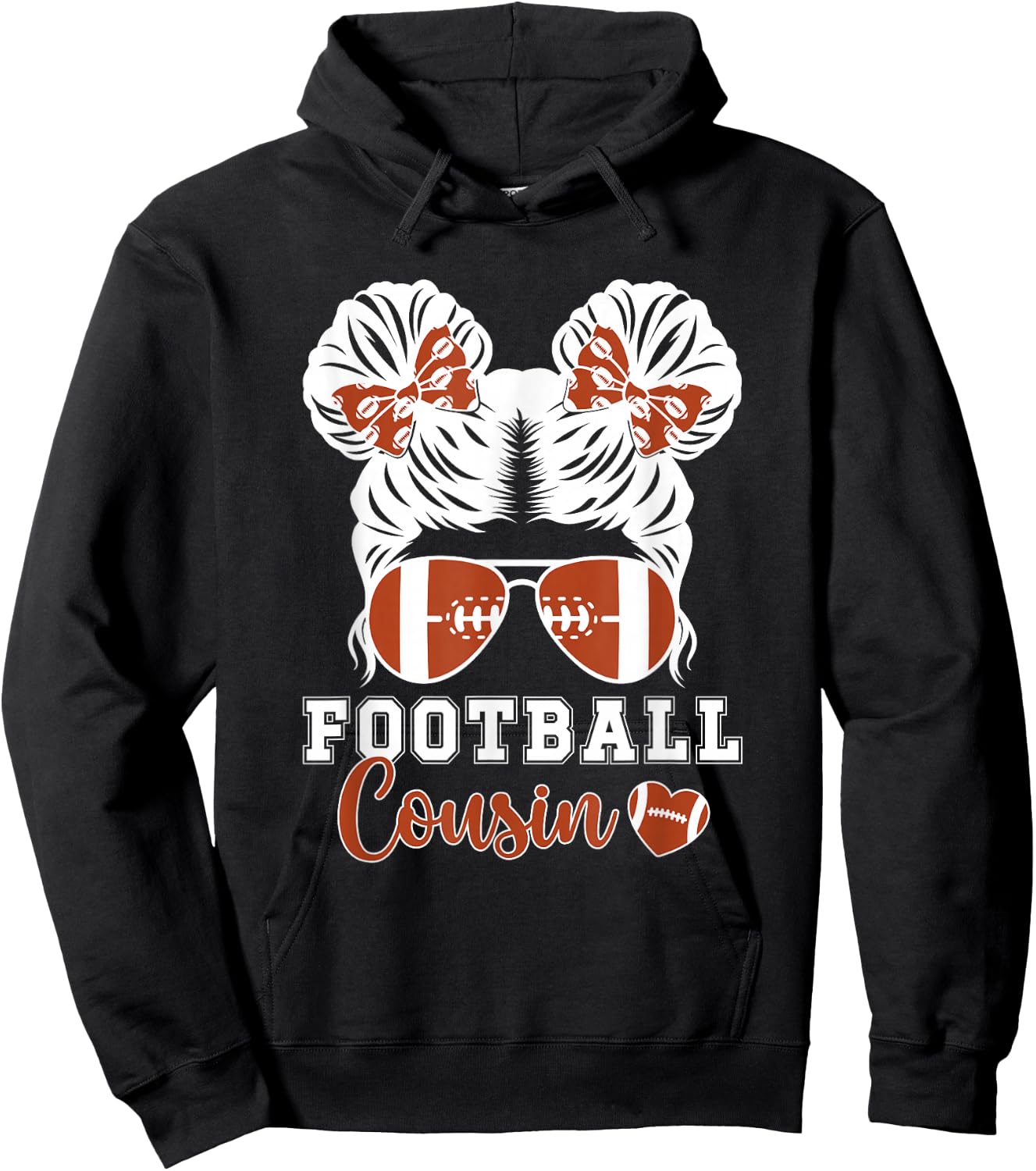 Football Cousin Of A Football Player Cousin Messy Bun Hoodie - Hoodie | Black