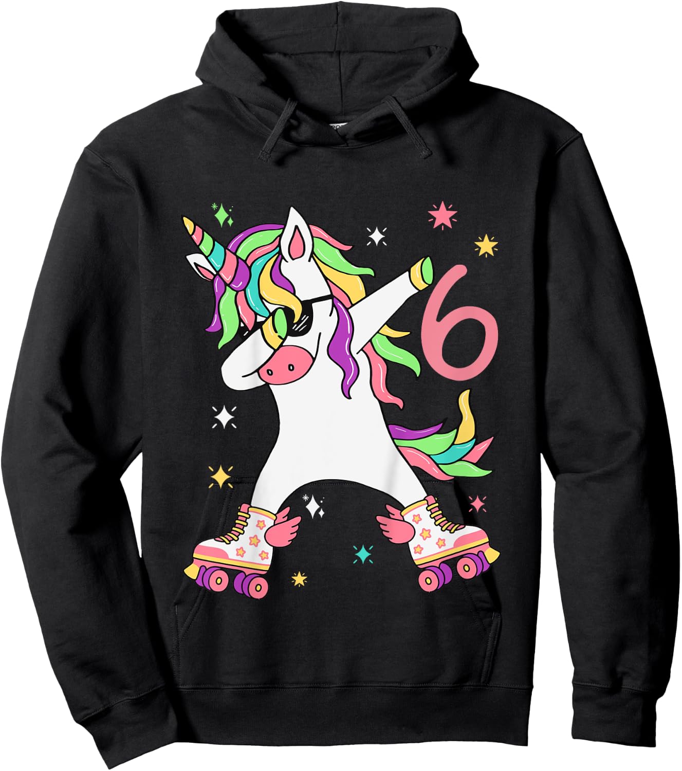 Children's Unicorn Birthday Decoration 6 Years, Birthday Girl 6 Years , black Hoodie - Hoodie | Black