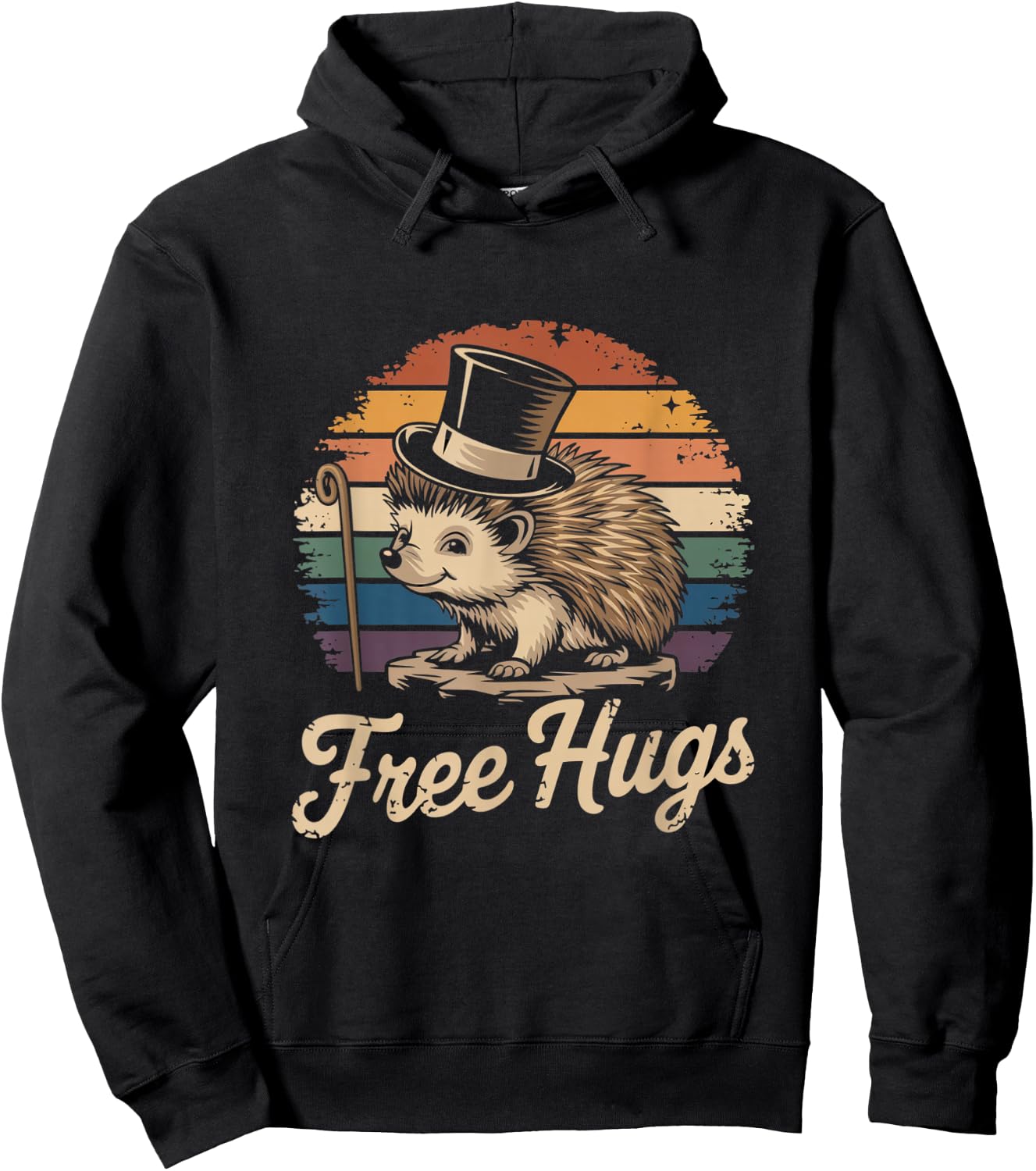 Retro Free Hugs Funny Hedgehog Hedge Hog Funny Free Dad Hugs Hoodie - Hoodie | Black