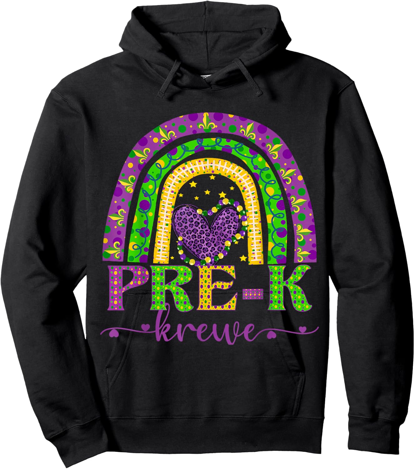 Mardi Gras Teacher Pre-K Krewe Rainbow Leopard Carnival Men Women Kids Hoodie - Hoodie | Black