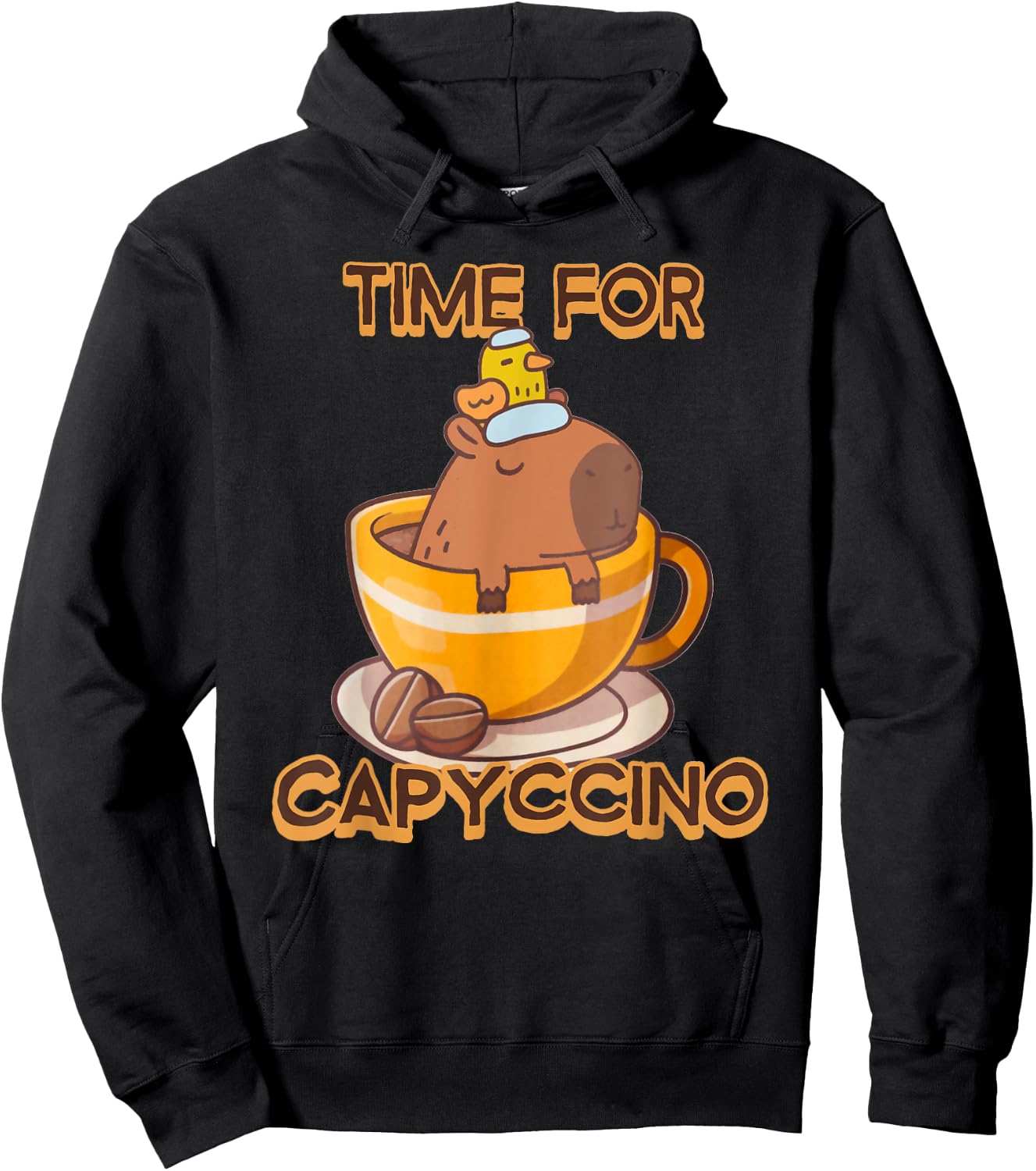 Time For Capyccino Funny Capybara Duck Coffee Rodent Lover Hoodie - Hoodie | Black
