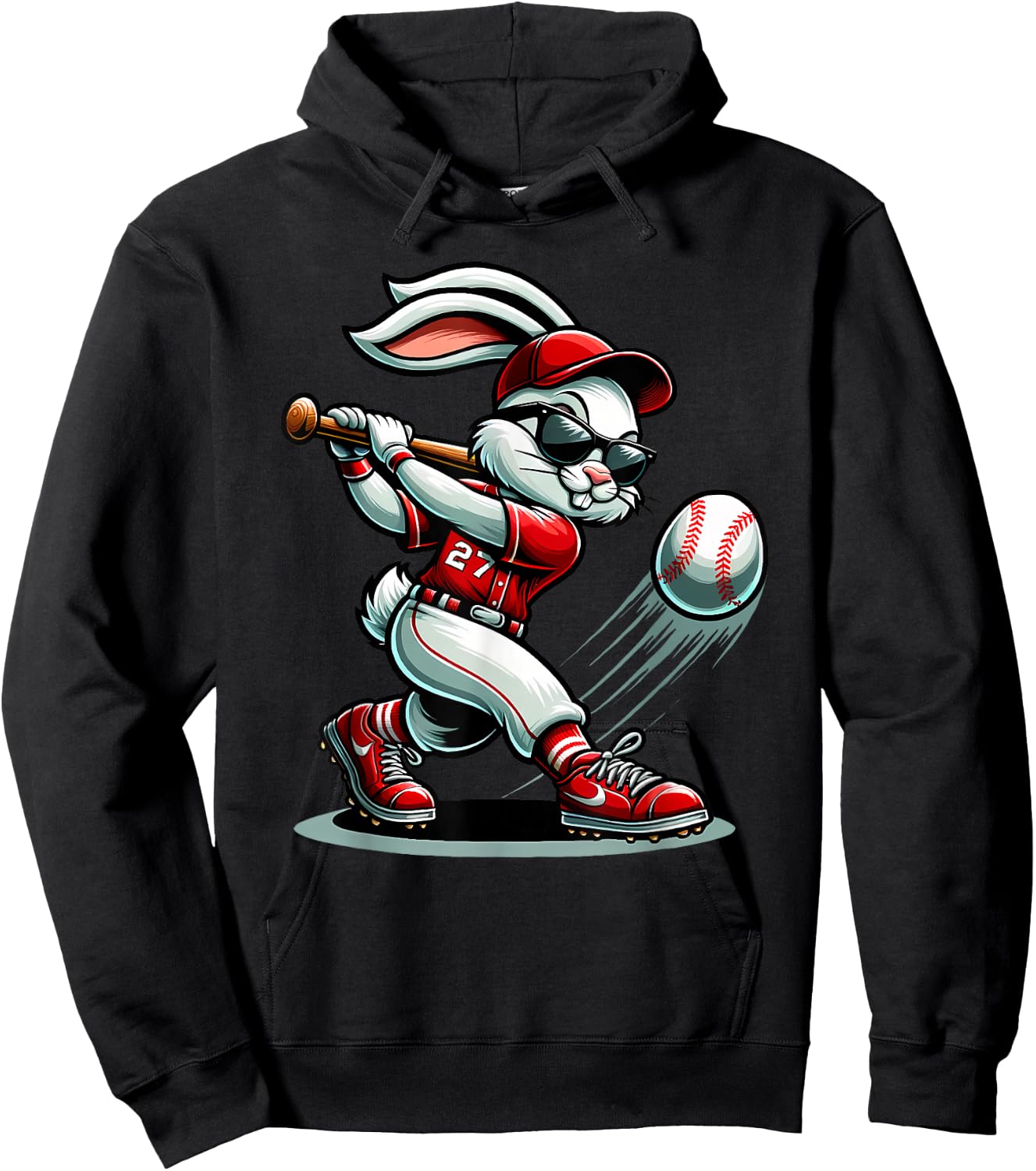 Funny Baseball Bunny Easter Shirts Kids Boys Toddler Hoodie - Hoodie | Black