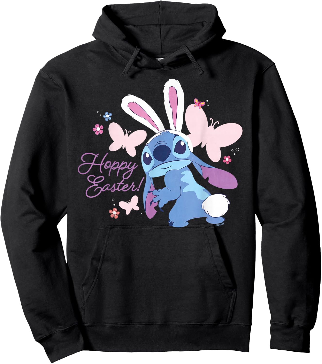 Disney Lilo & Stitch Hoppy Easter Bunny and Butterflies Hoodie - Hoodie | Black