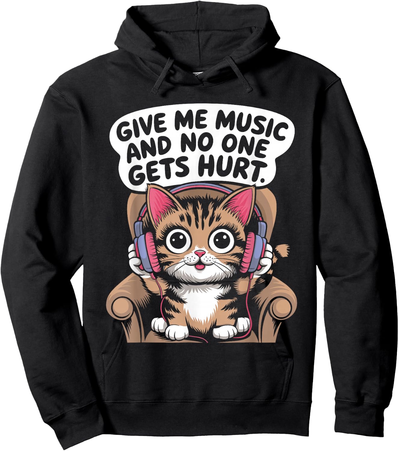 Give Me Music Cat Lover Sarcastic Humour Men Women Hoodie - Hoodie | Black