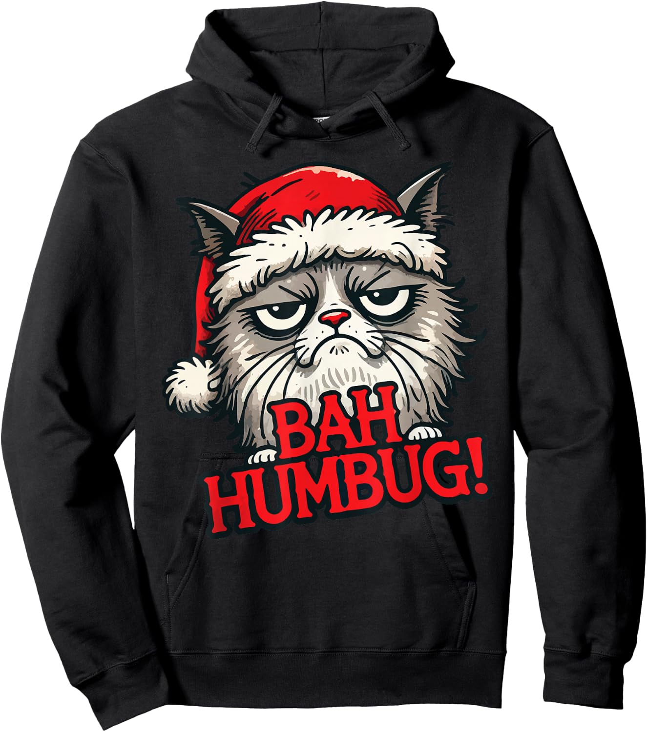Bah Humbug Funny Bad Cat Christmas Hater Cat Lover Xmas Hoodie - Hoodie | Black