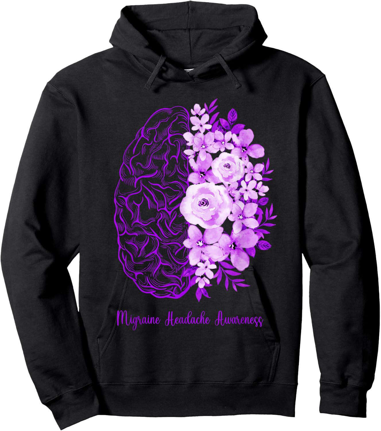 Migraine Headache Awareness Brain Flower Purple Ribbon Hoodie - Hoodie | Black