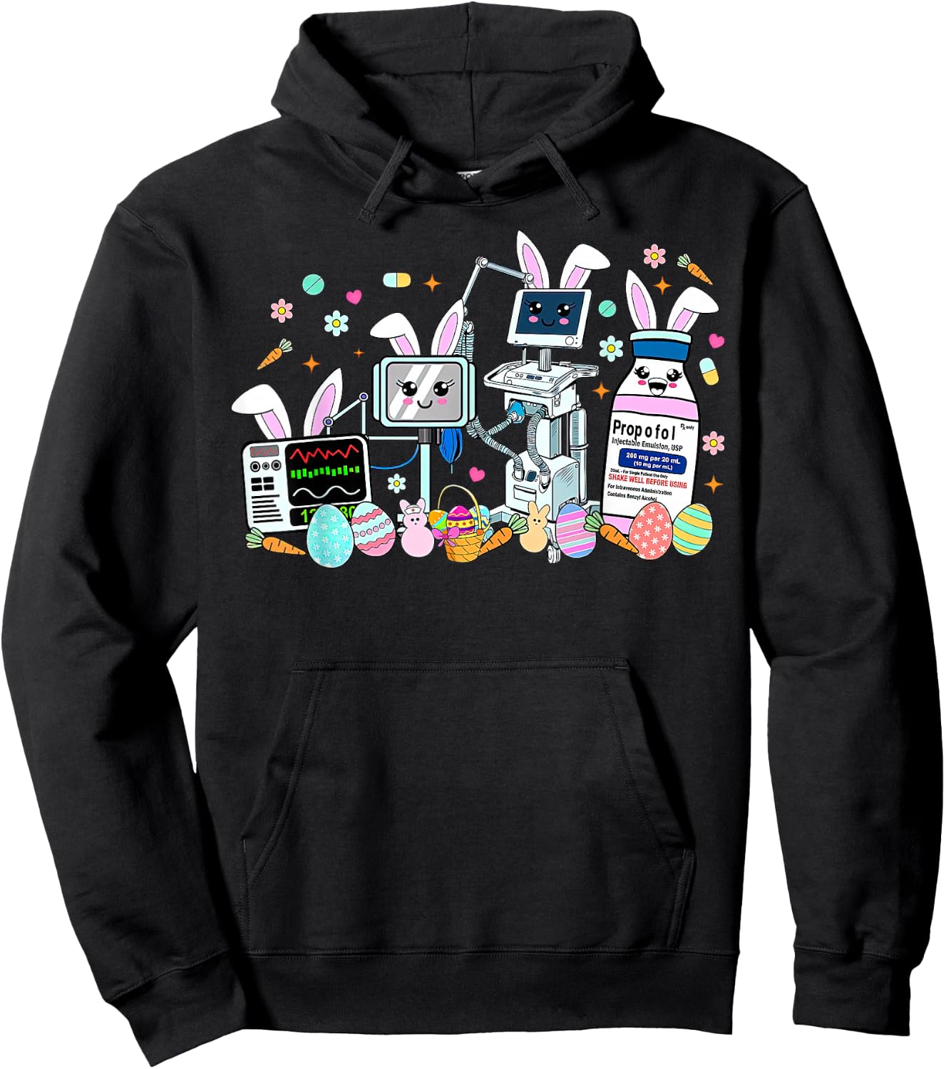 ICU Nurse Easter Day CRNA Nurse Pharmacology Bunny Nursing Hoodie - Hoodie | Black