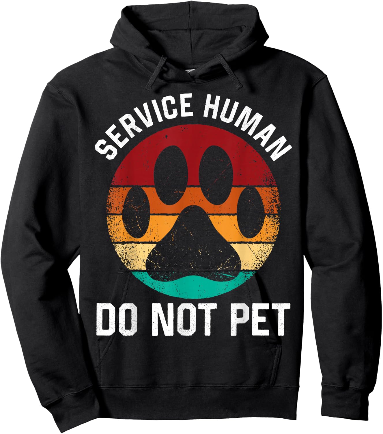 Retro Emotional Puppy Support Dog Human Service Human Do Not Pet Funny Dog Vintage Rescue Dog Owner -Adults Black Cotton Polyester Short Sleeve Hoodie - Hoodie | Black