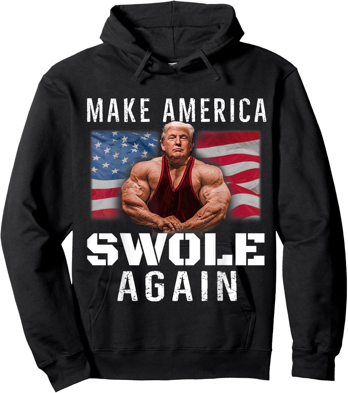 Make America Swole Again Funny Trump Lifting Hoodie - Hoodie | Black