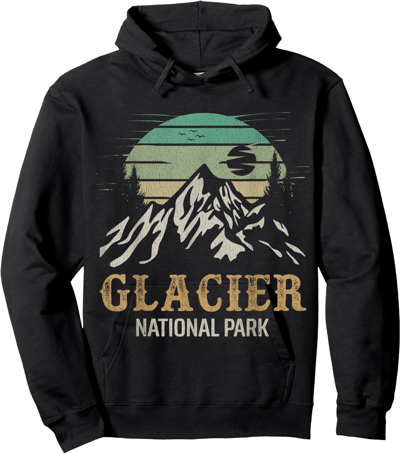 Glacier National Park Merchandise Retro Glacier Souvenirs Hoodie - Hoodie | Black