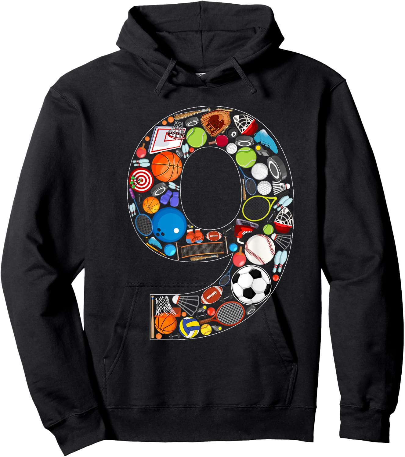 9th Birthday Sports Themed 9 Year Old Party Kids Hoodie - Hoodie | Black
