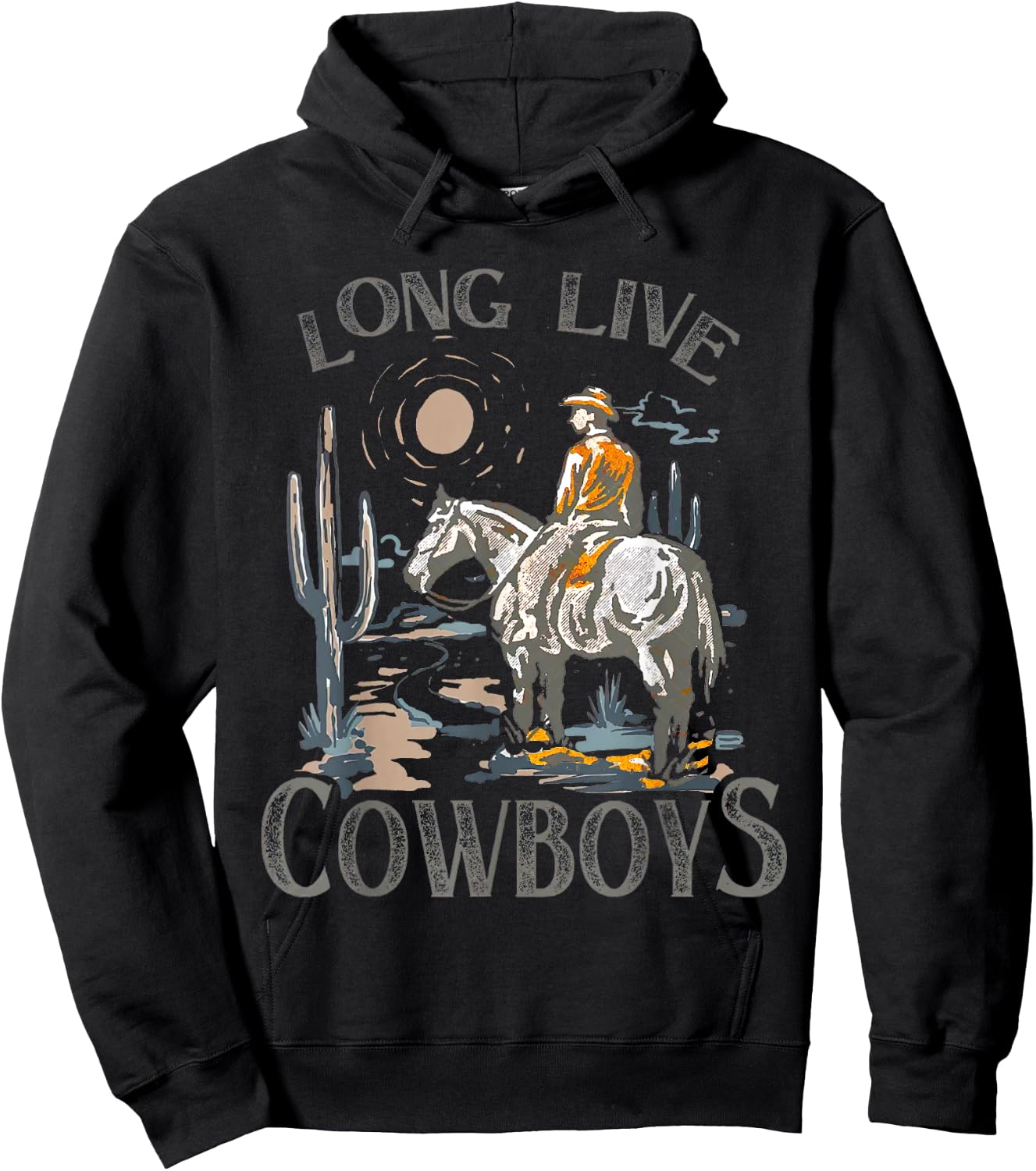 Retro Long Live-Cowboys Horse Rodeo Western, Farmer Hoodie - Hoodie | Black