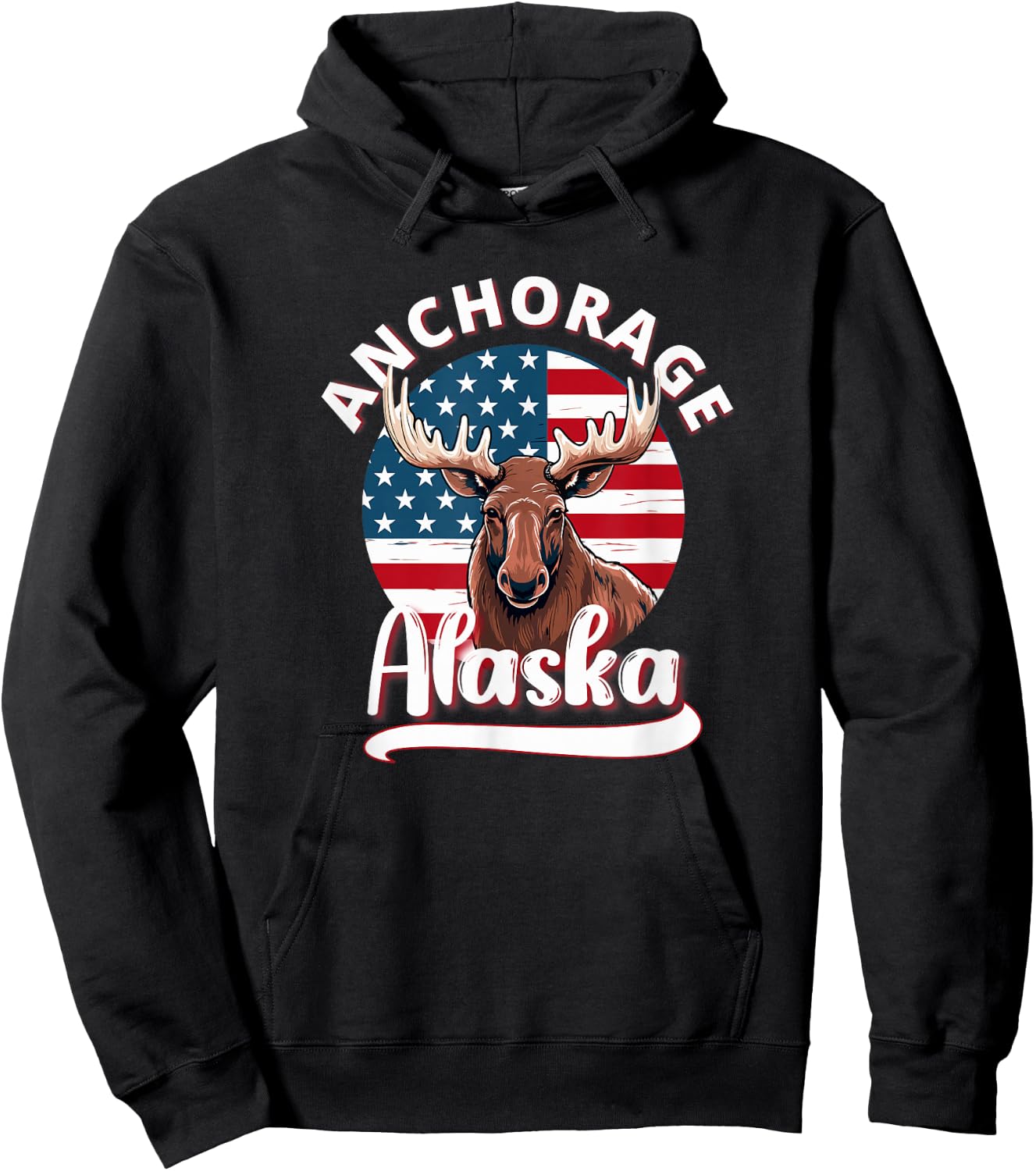 Anchorage Alaska Moose Viewing Alaskan Flag Hunting Souvenir Hoodie - Hoodie | Black
