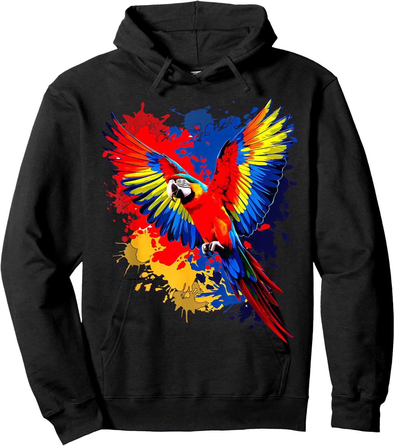 Splash Art Scarlet Macaw Parrot Lover Colorful Hoodie - Hoodie | Black