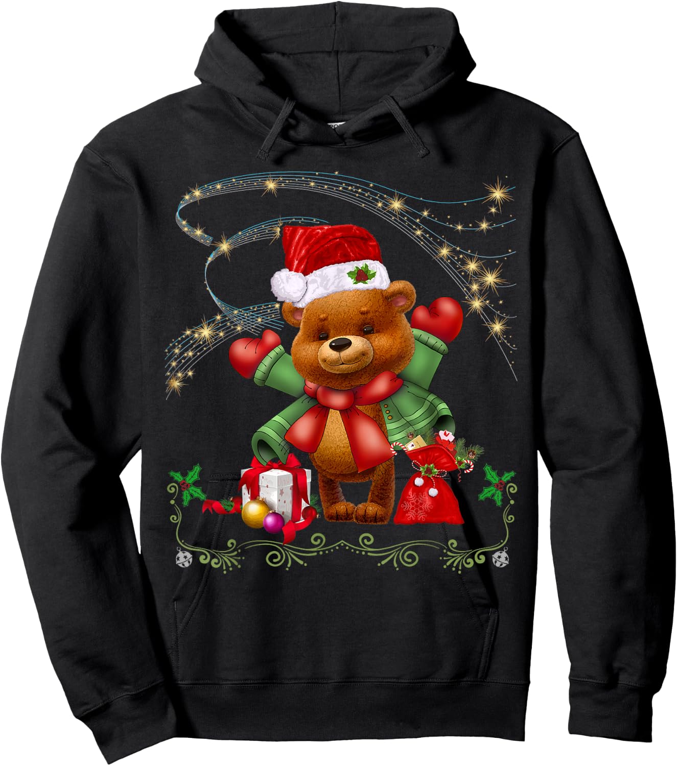 Christmas Teddy Bear Holiday Girls, Boys, Men and Women Hoodie - Hoodie | Black