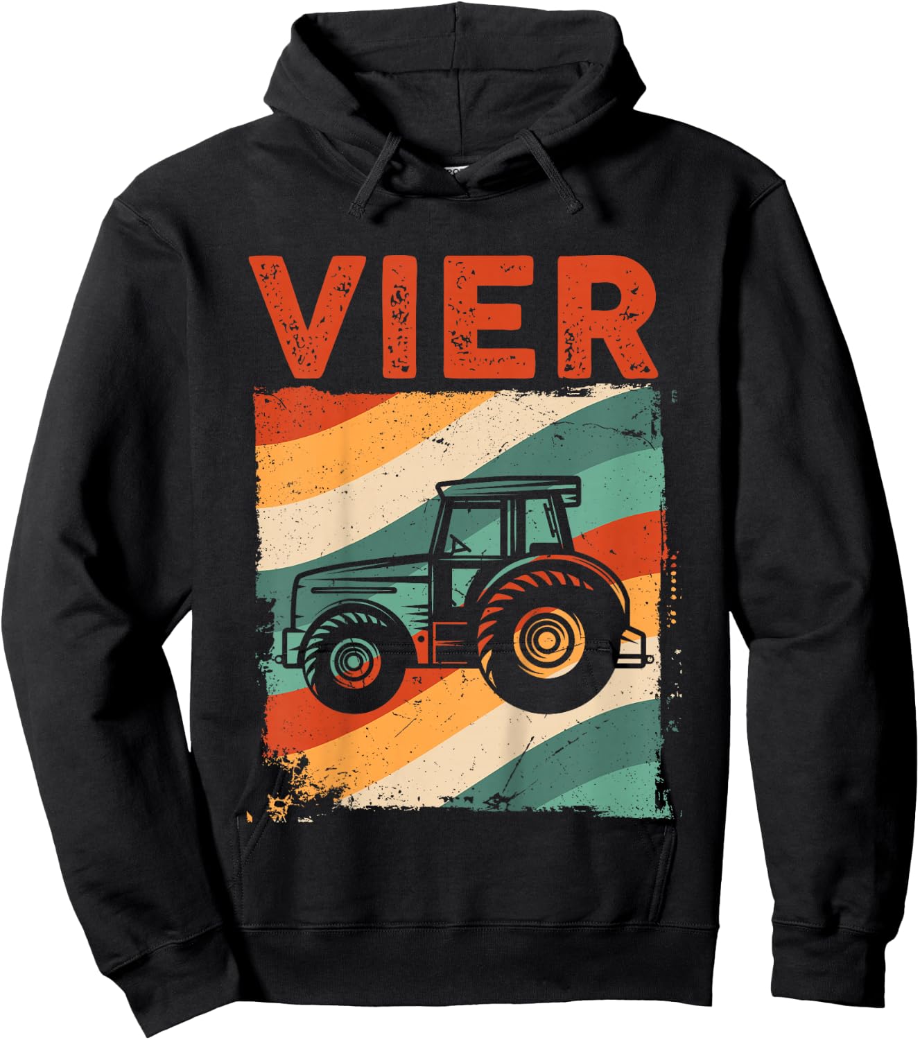 Children's 4th Birthday Retro Tractor Boy Tractor Farmer Kids , black, 80 Hoodie - Hoodie | Black
