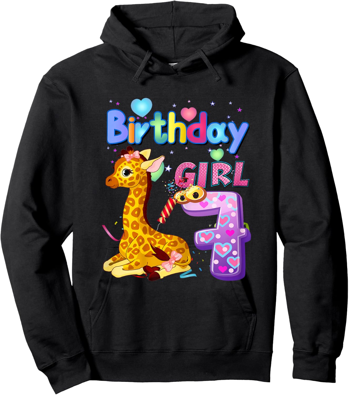 Giraffe Birthday For Girl 7th Giraffe Birthday 7 Year Old) Hoodie - Hoodie | Black