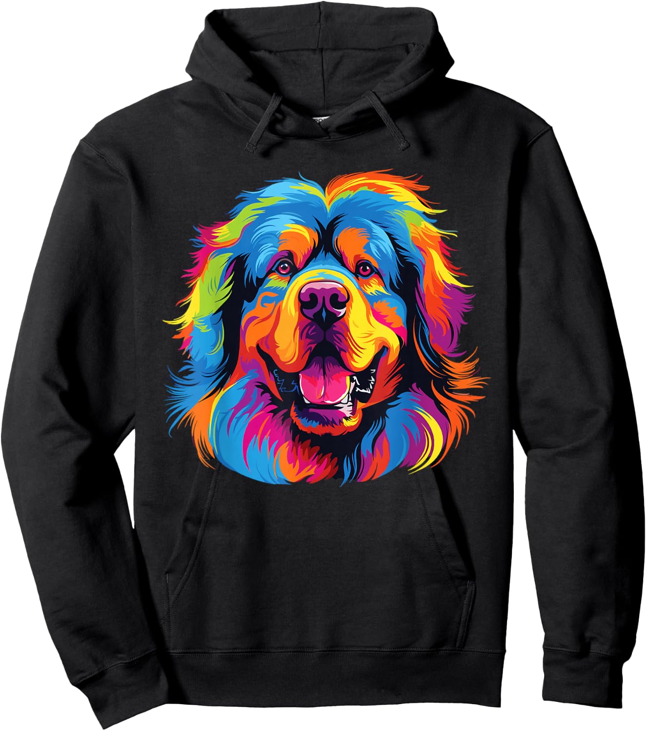 Retro Tibetan Mastiff Dog -Adult Tibetan Mastiff Dog Multicolor Watercolor Short Sleeve Small Hoodie - Hoodie | Black