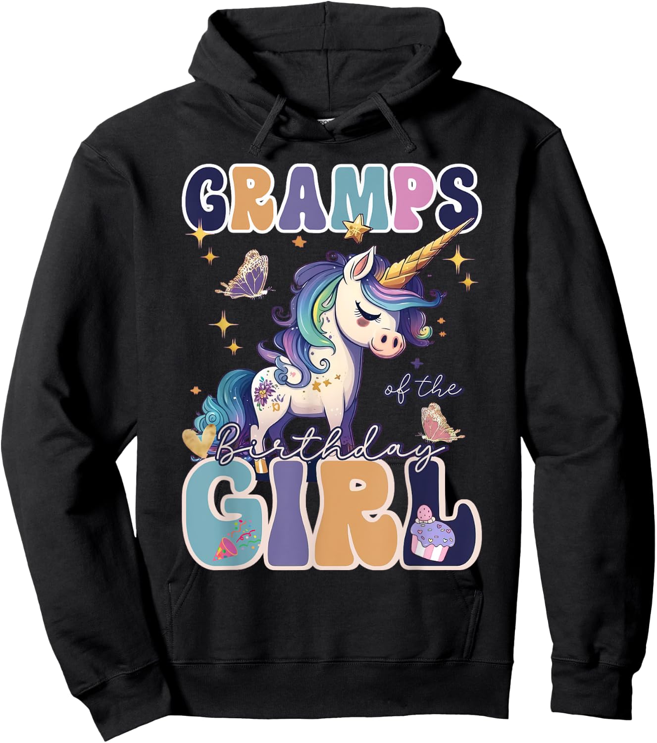 Gramps Of The Birthday Girl Unicorn Girls Family Matching Hoodie - Hoodie | Black