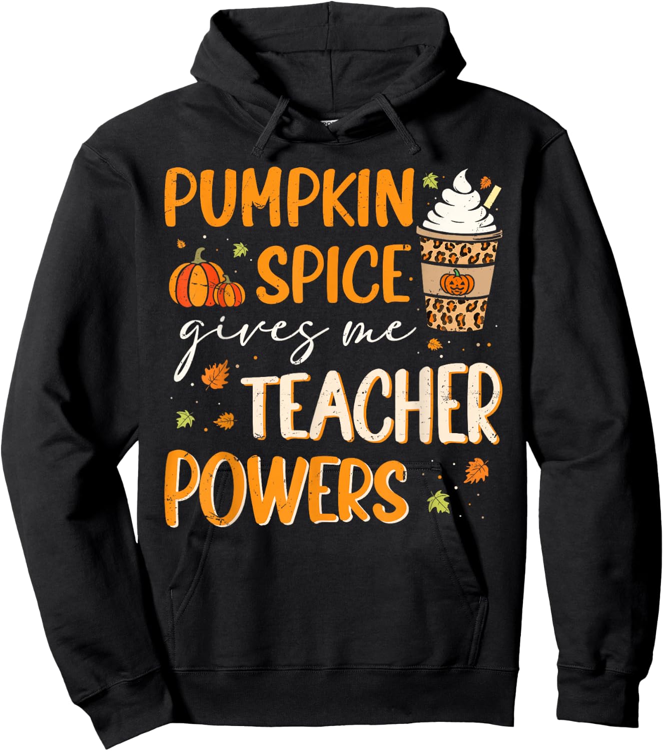 Retro Pumpkin Spice Gives Me Teacher Powers Thanksgiving Hoodie - Hoodie | Black