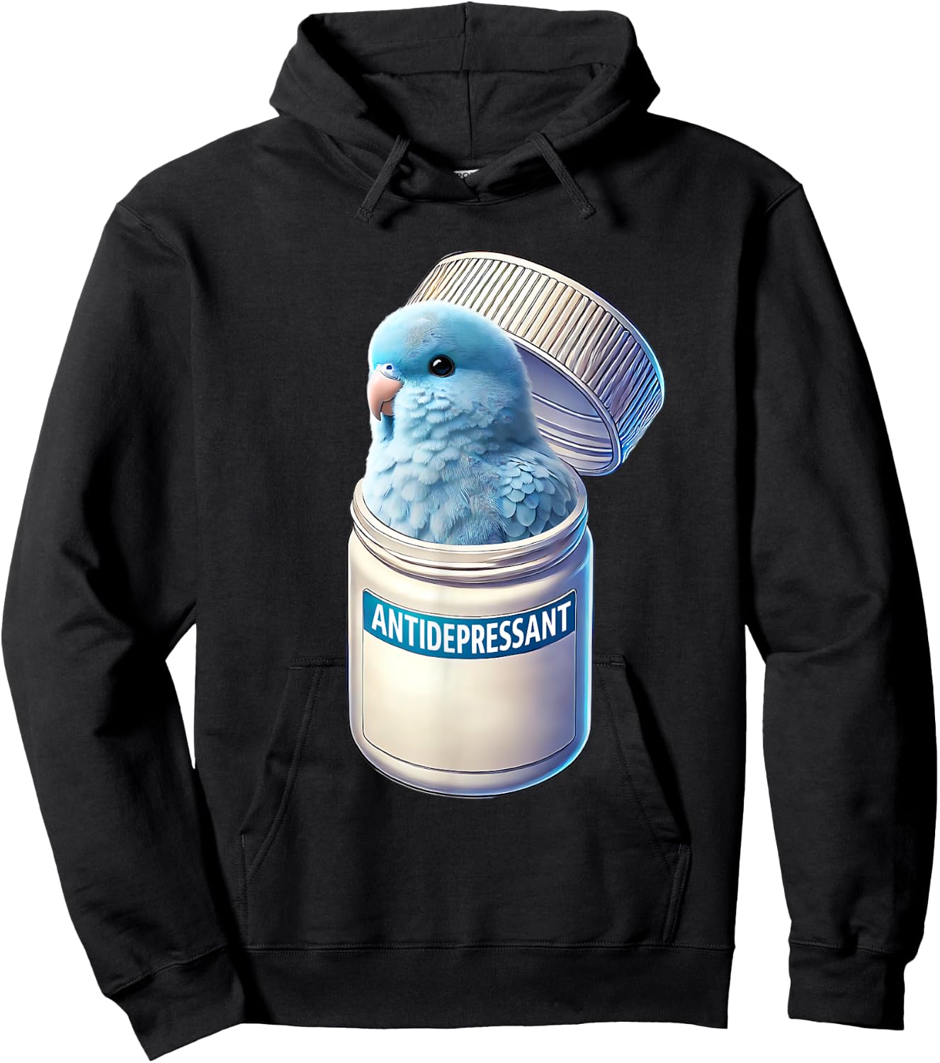 Funny Antidepressant Blue Parrotlet Parrot Lover Meme Hoodie - Hoodie | Black