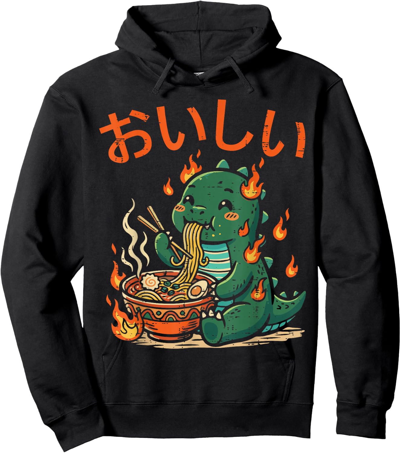 Dino Kaiju Monster Ramen Cute Japanese Kids Women Men Hoodie - Hoodie | Black