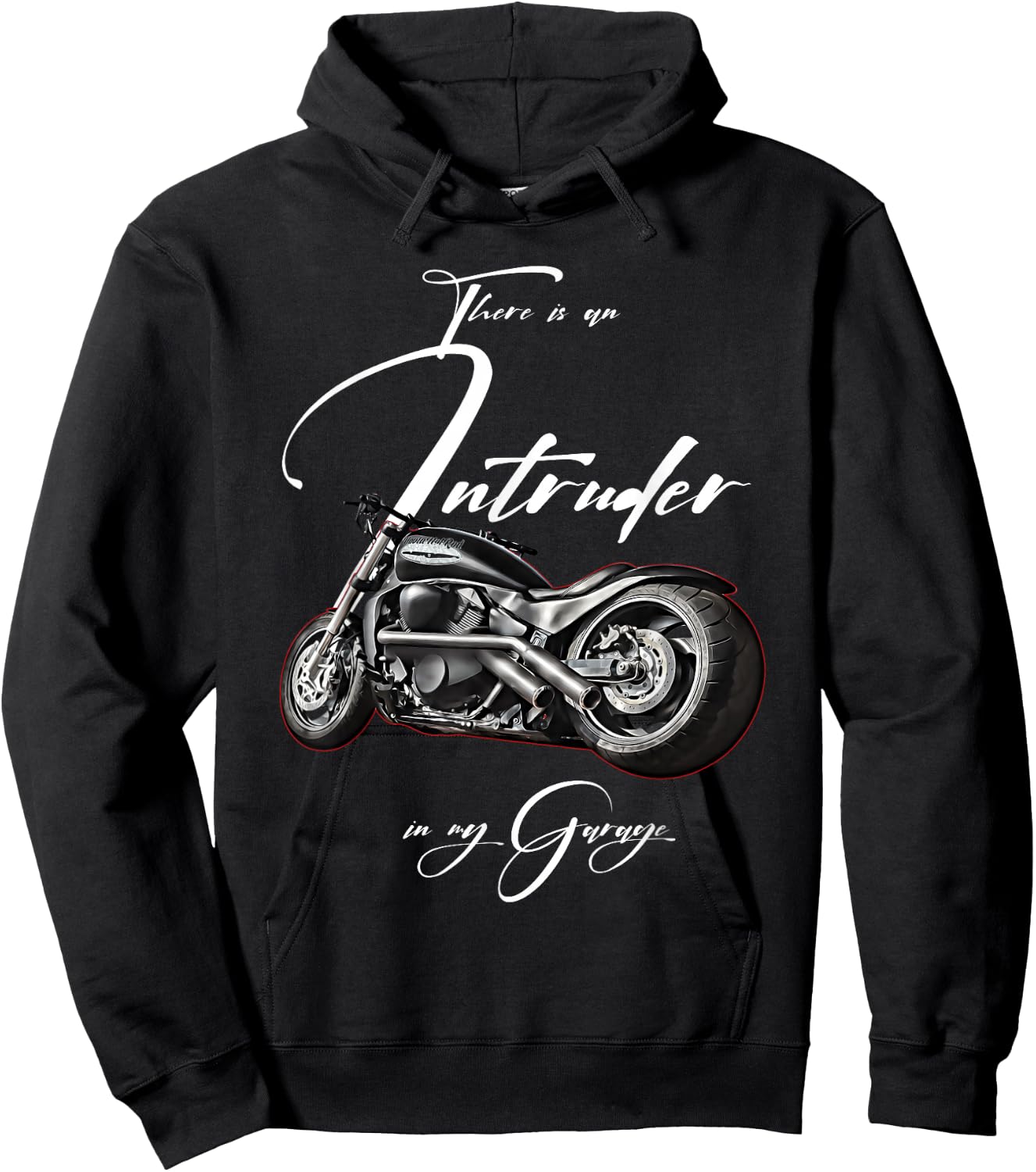 Intruder in the Garage, Biker, Motorcycle, Chopper, Muscle Bike , black Hoodie - Hoodie | Black