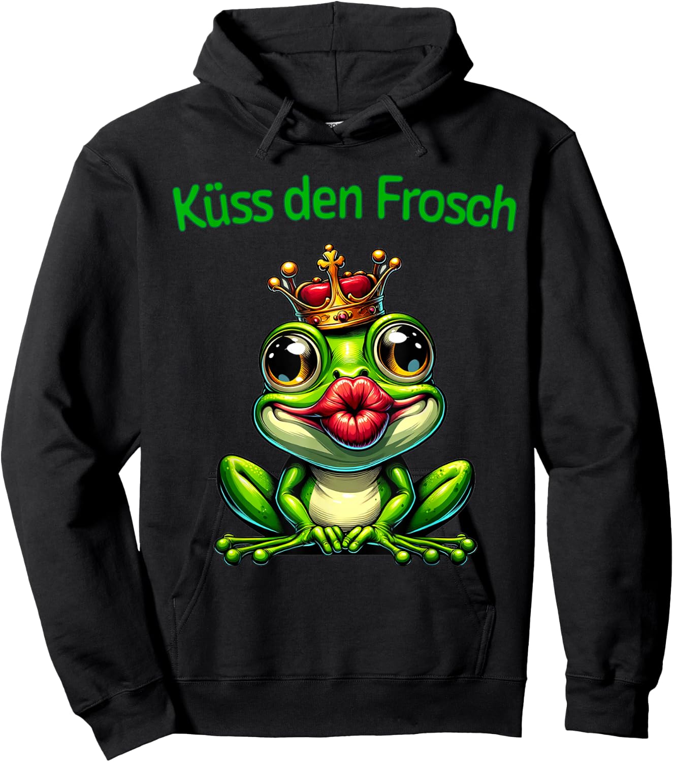 Kiss the Frog | Frog with Crown Carnival , black Hoodie - Hoodie | Black