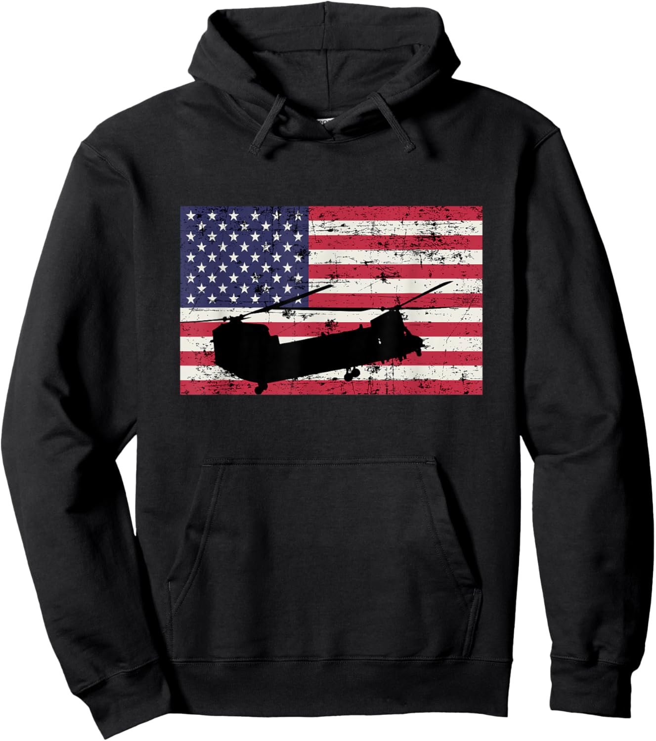 Patriotic CH-47 Chinook Helicopter American flag Hoodie - Hoodie | Black