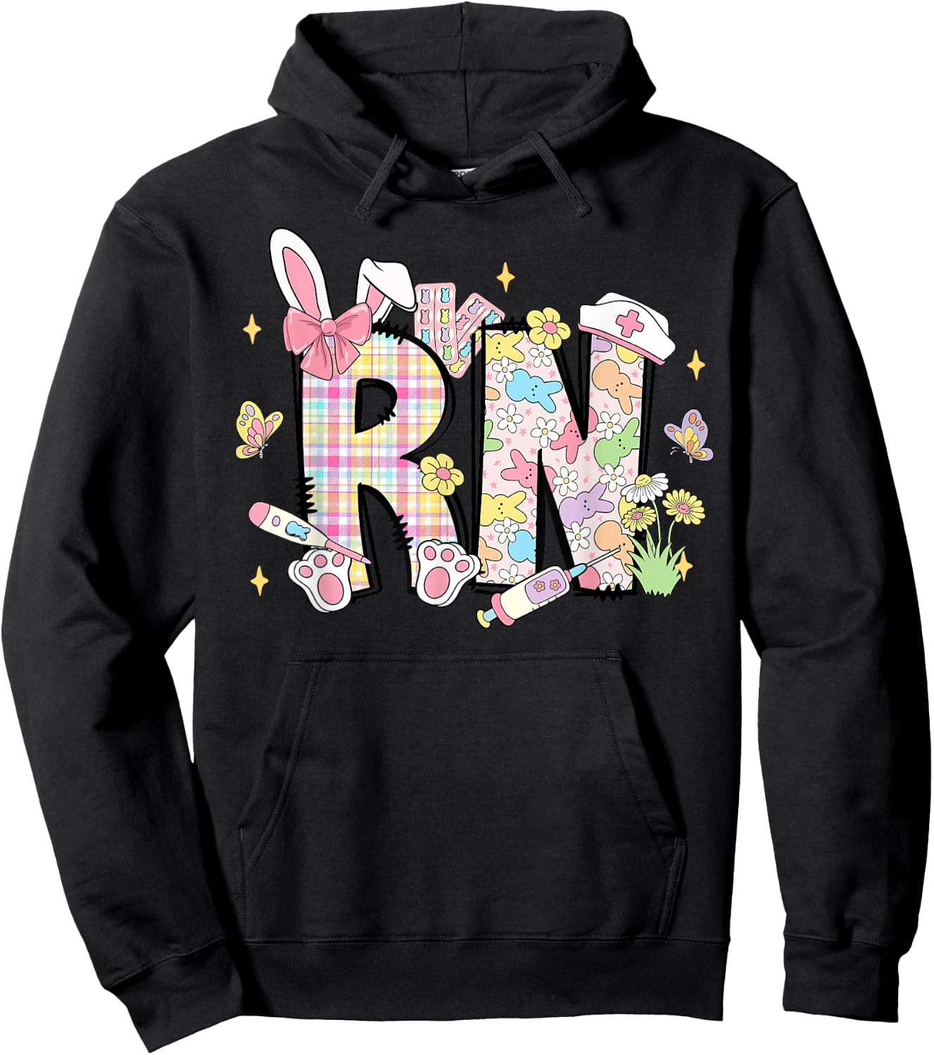 Registered Nurse RN Happy Easer Bunny Egg Girl Women Hoodie - Hoodie | Black