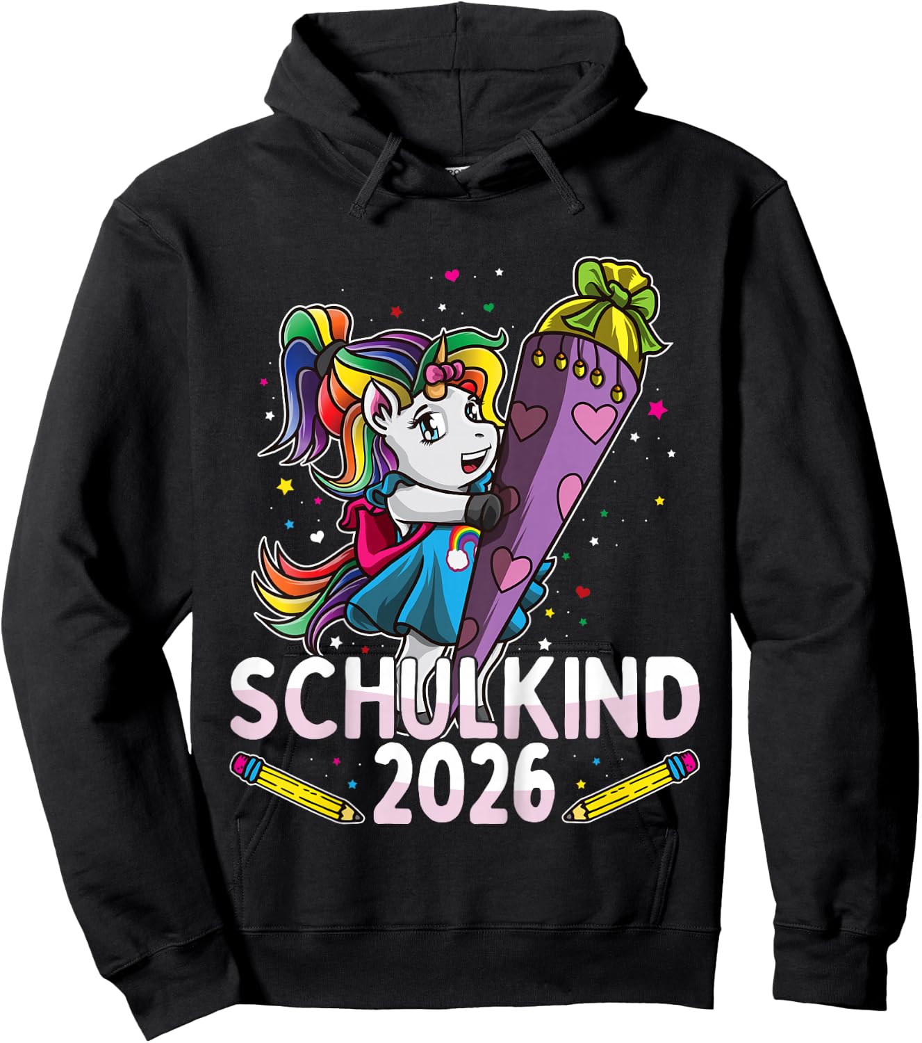 Einschulung Schulkind 2026 Einhorn Schultüte Lila Mädchen Hoodie - Hoodie | Black