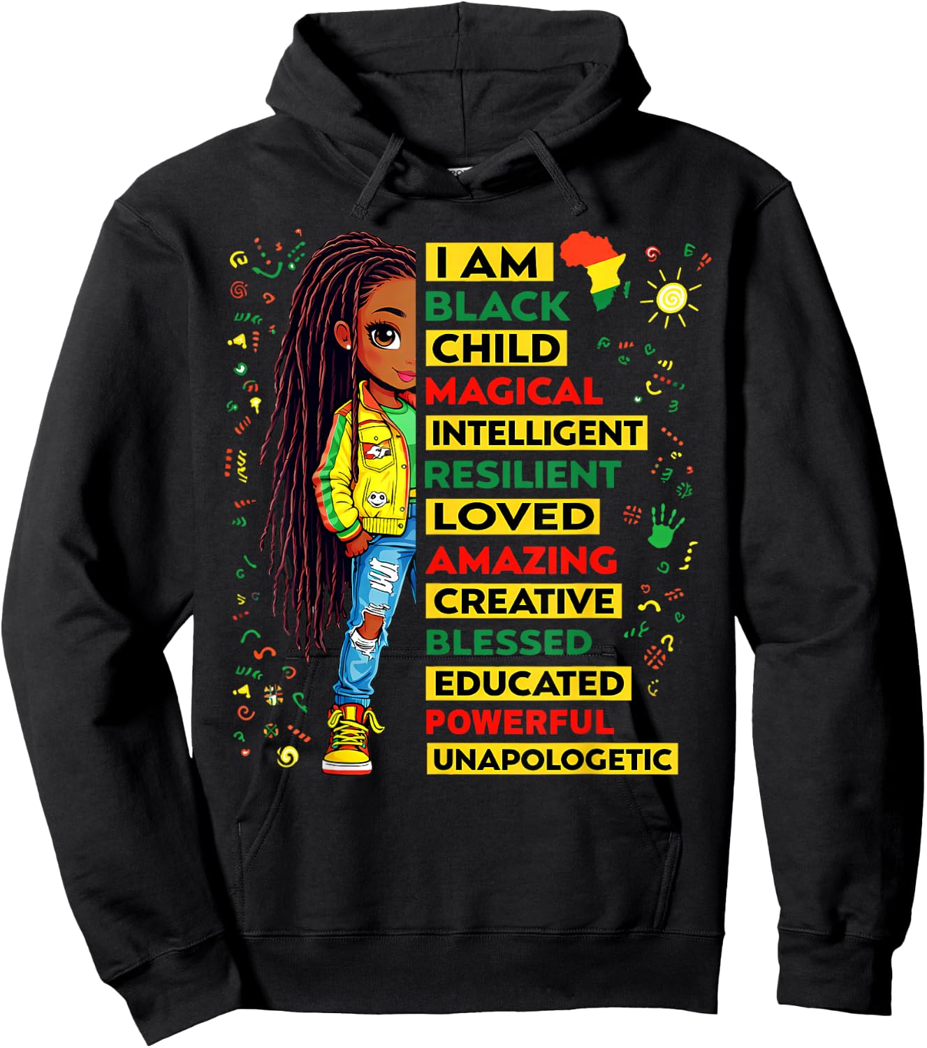 I Am Black Child Juneteenth African American Girls Kids Hoodie - Hoodie | Black