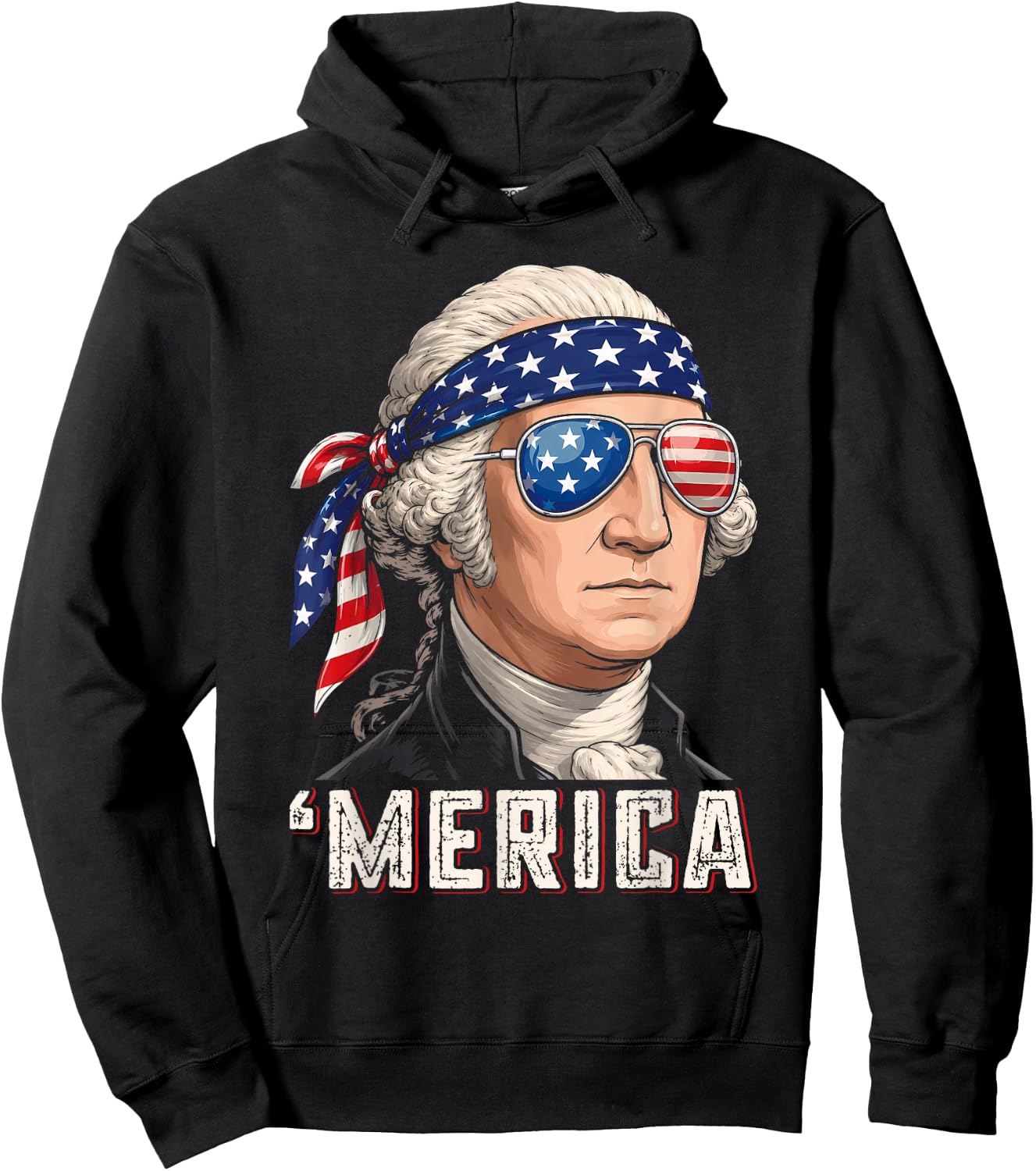 Merica 4th of July George Washington Patriotic Men Women Hoodie - Hoodie | Black